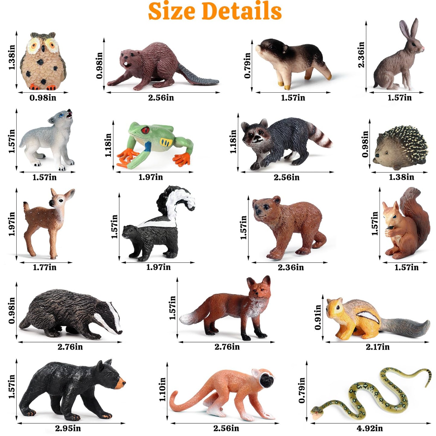 SCAHOW 18Pcs Forest Animals Figures - Plastic Woodland Creature Toy Figurines for Kids Boys Girls 3-5 6-12, Small Jungle Animal Baby Figurines for Cake/Cupcake Topper Birthday Gift