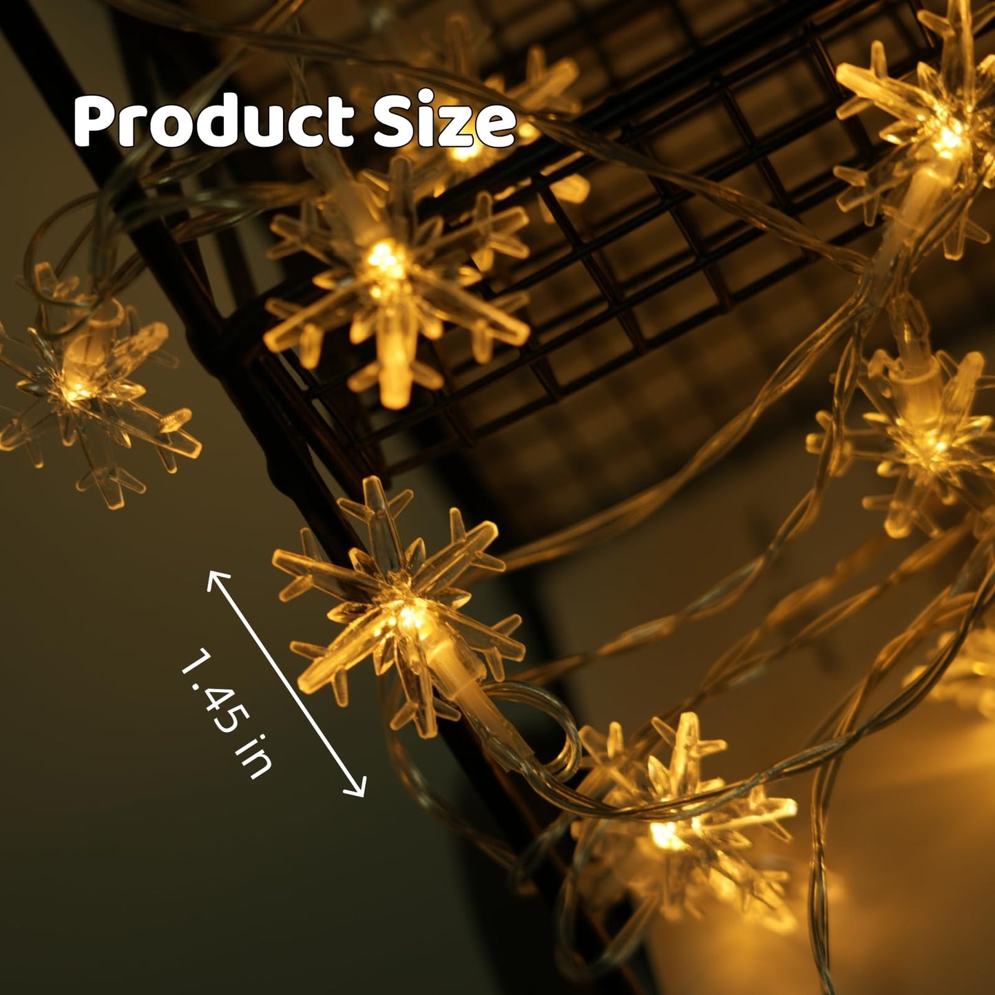 Yoitomehy Snowflake Christmas String Lights, 20 ft 40 LED Battery Operated Christmas Lights, Xmas Decorations Fairy Lights for Bedroom Mantle Window Patio Tree Holiday Room Dorm Decor, Warm White