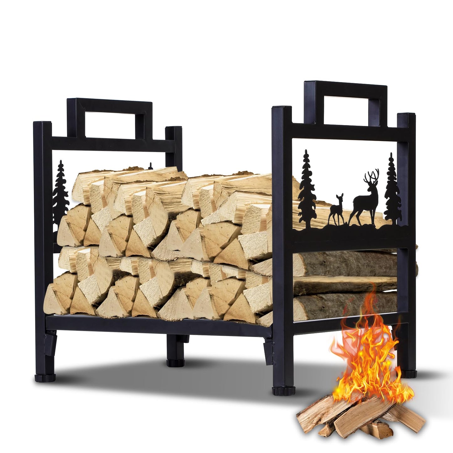HomeJayde Firewood Rack Outdoor and Indoor Firewood Holder, Heavy Duty Steel Log Holder for Wood Storage, Wood Racks, Black Powder Coated Steel Log Rack for Fireplace（Contains Patents）