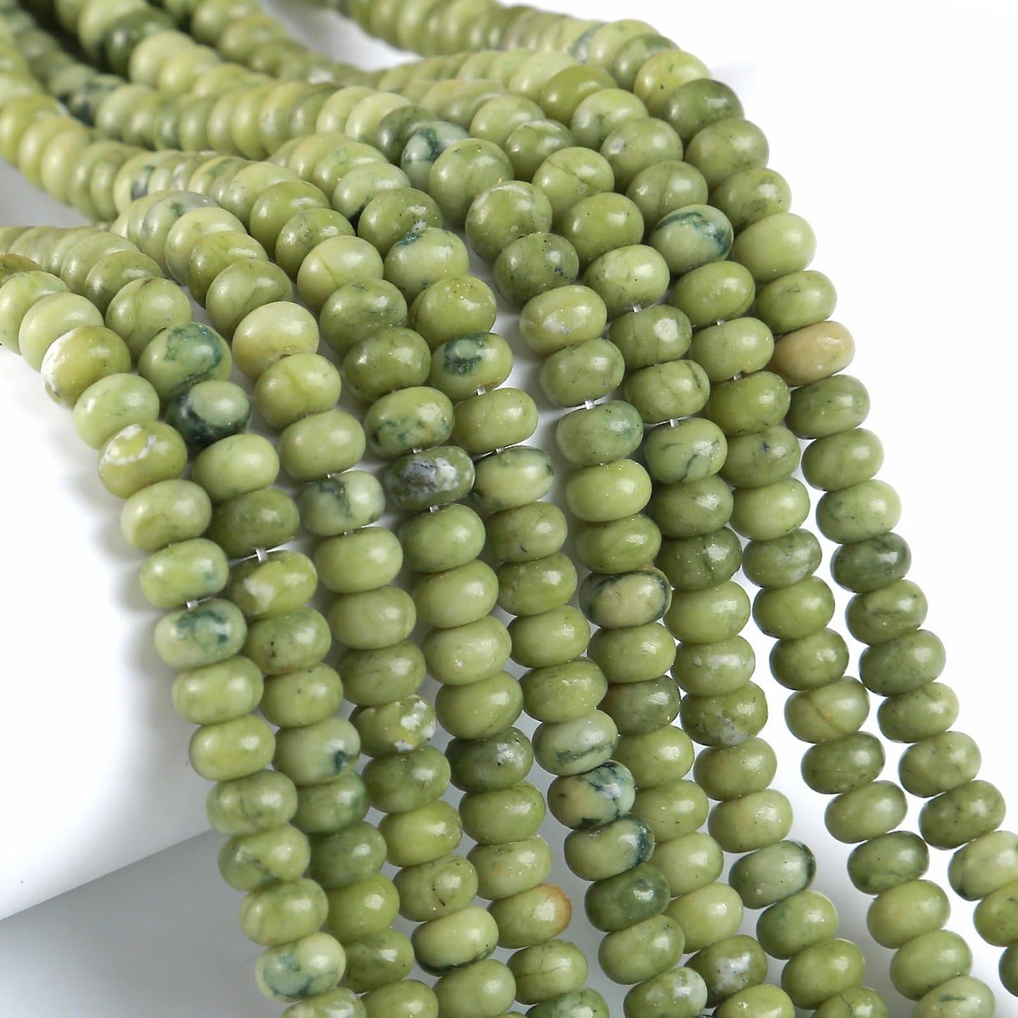 5x8mm 76pcs Natural Stone Chinese Green Jade Rondelle Spacer Loose Beads Abacus Disk Stone Round Loose Gemstone Beads for Jewelry Making DIY Bracelet Necklace
