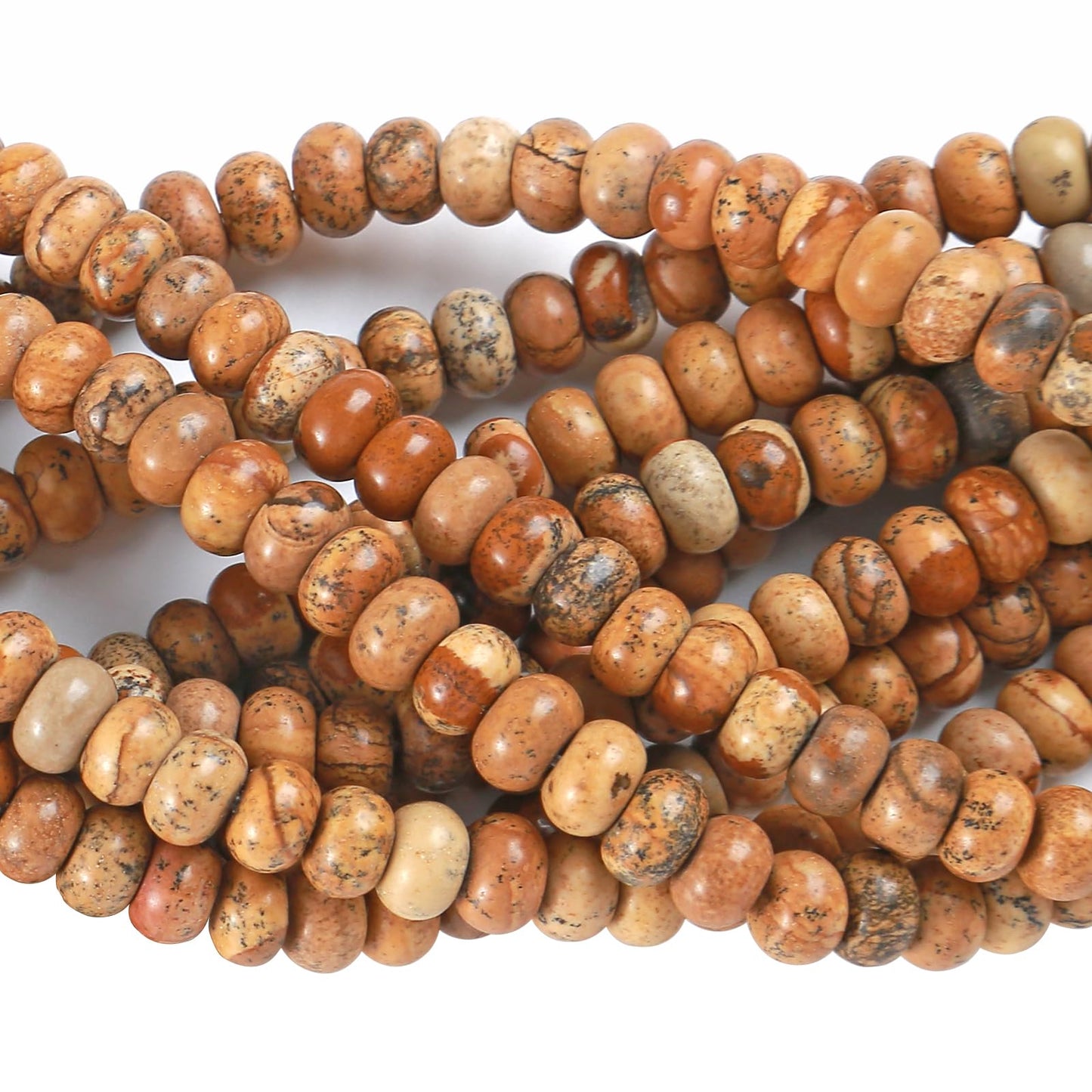 5x8mm 76pcs Natural Stone Pictures Jaspers Rondelle Spacer Loose Beads Abacus Disk Stone Round Loose Gemstone Beads for Jewelry Making DIY Bracelet Necklace