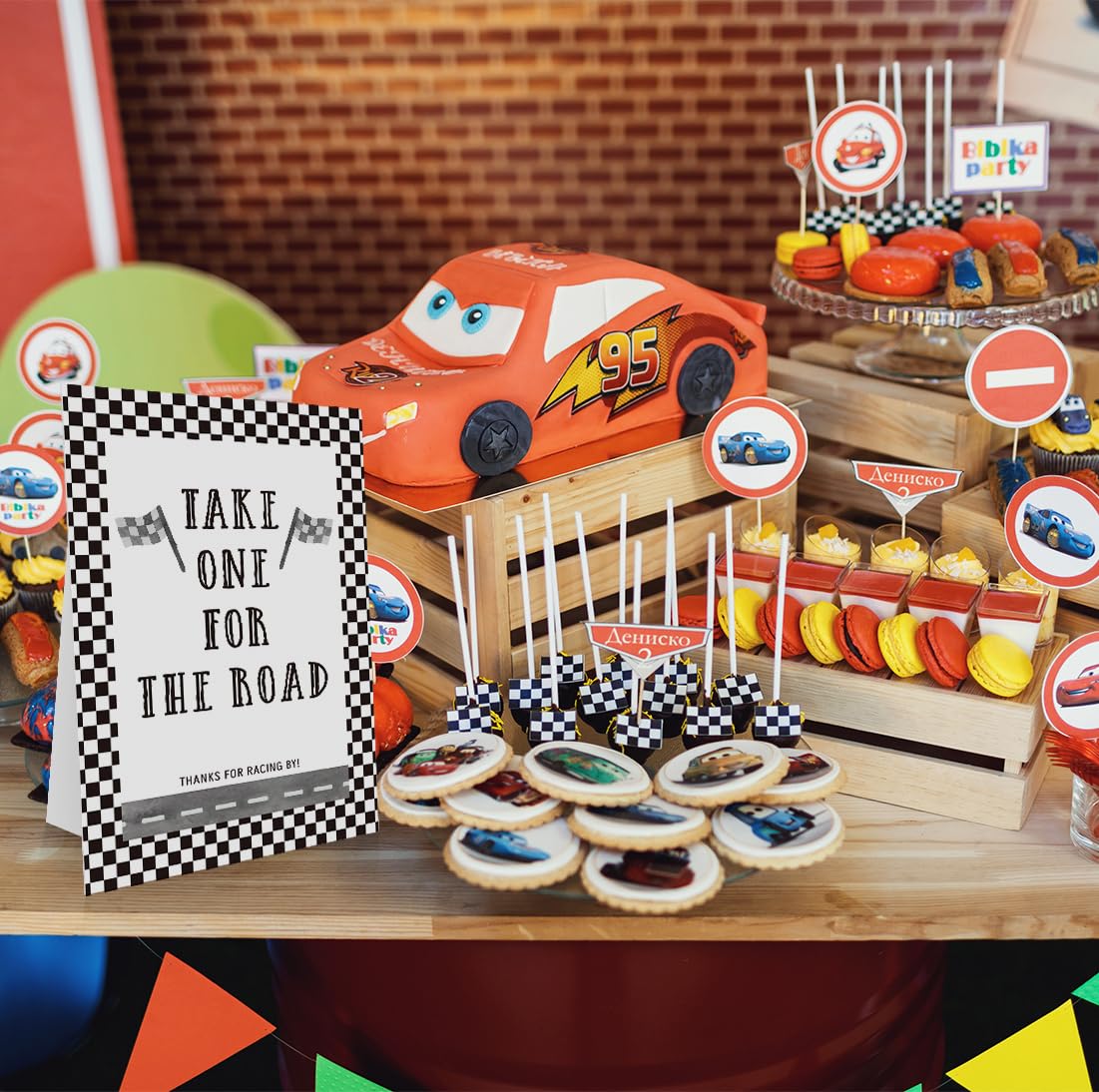 Race Car Birthday Favors Sign 8x11 Inch, Take One for the Road, Birthday Party Table Decor, Racing Party Signs, Race Car Boys Birthday Party Decorations -PDLP08