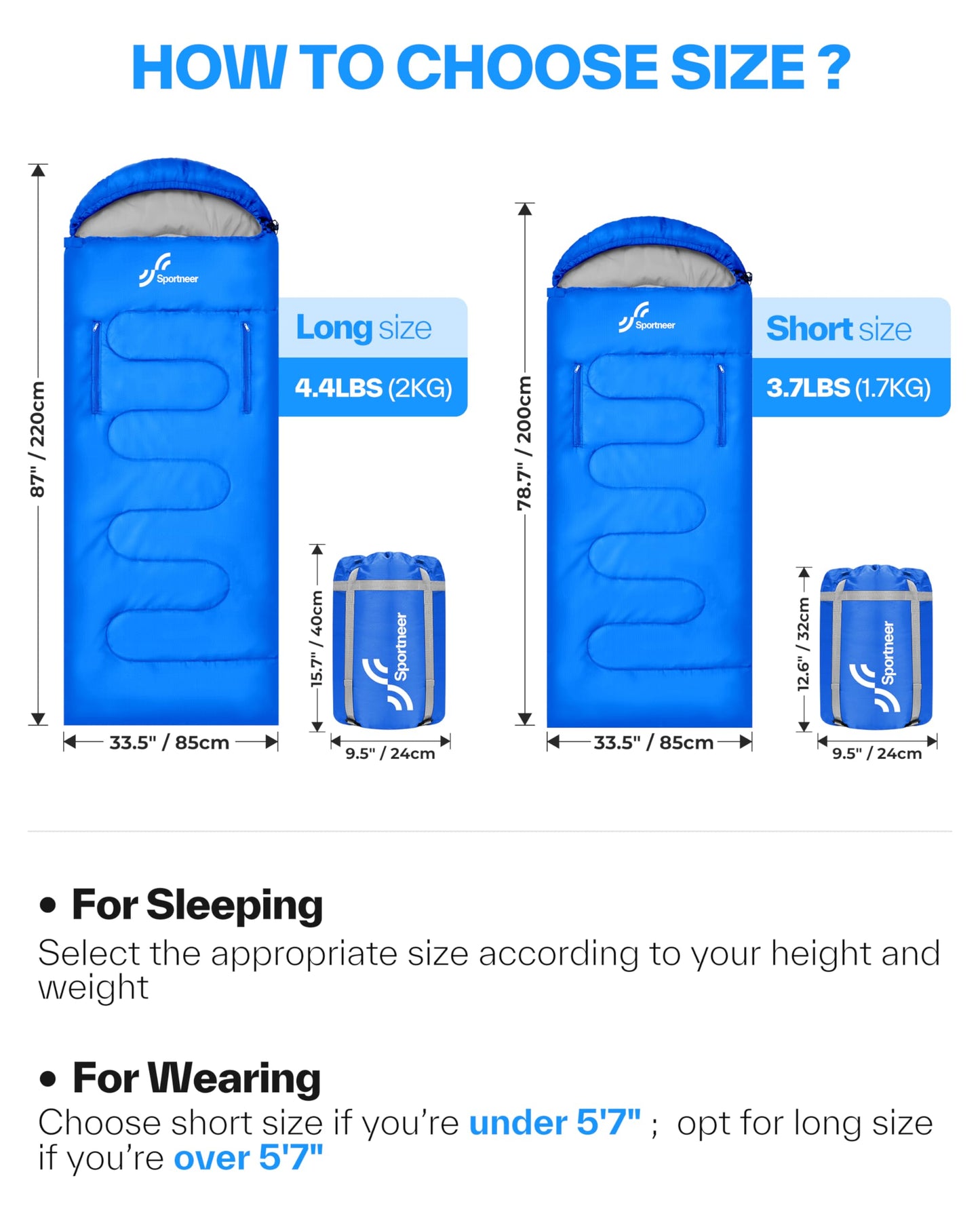 Sportneer 0 Degree Wearable Sleeping Bag for Adults & Kids – Walkable with Arm Zippers, Waterproof & Warm to 32°F, Compact for Camping, Stadiums, Travel, Backpacking & Car Use