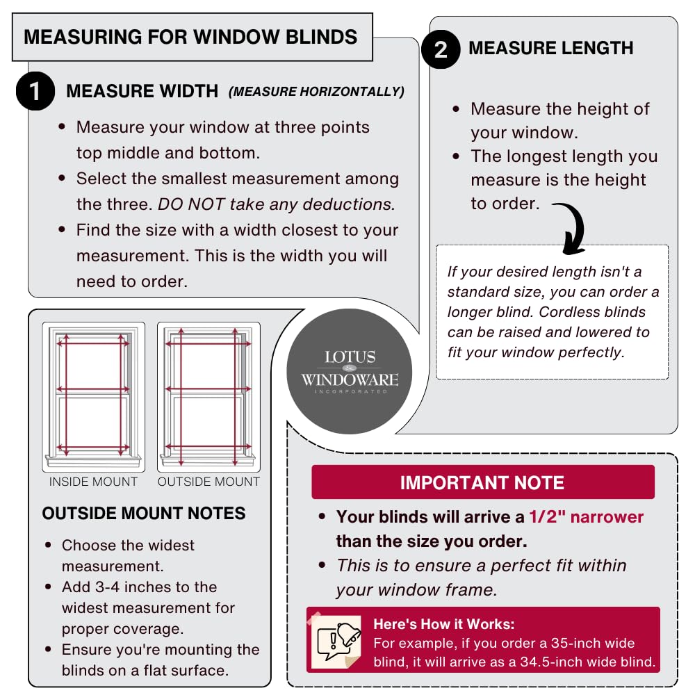 Lotus & Windoware Cordless, 2 Inch Faux Wood Blind, 35" Wide x 60" Long, Window Blinds, Blinds & Shades, Blinds for Indoor Windows, Smooth, Bright White - 35" x 60",Bright White