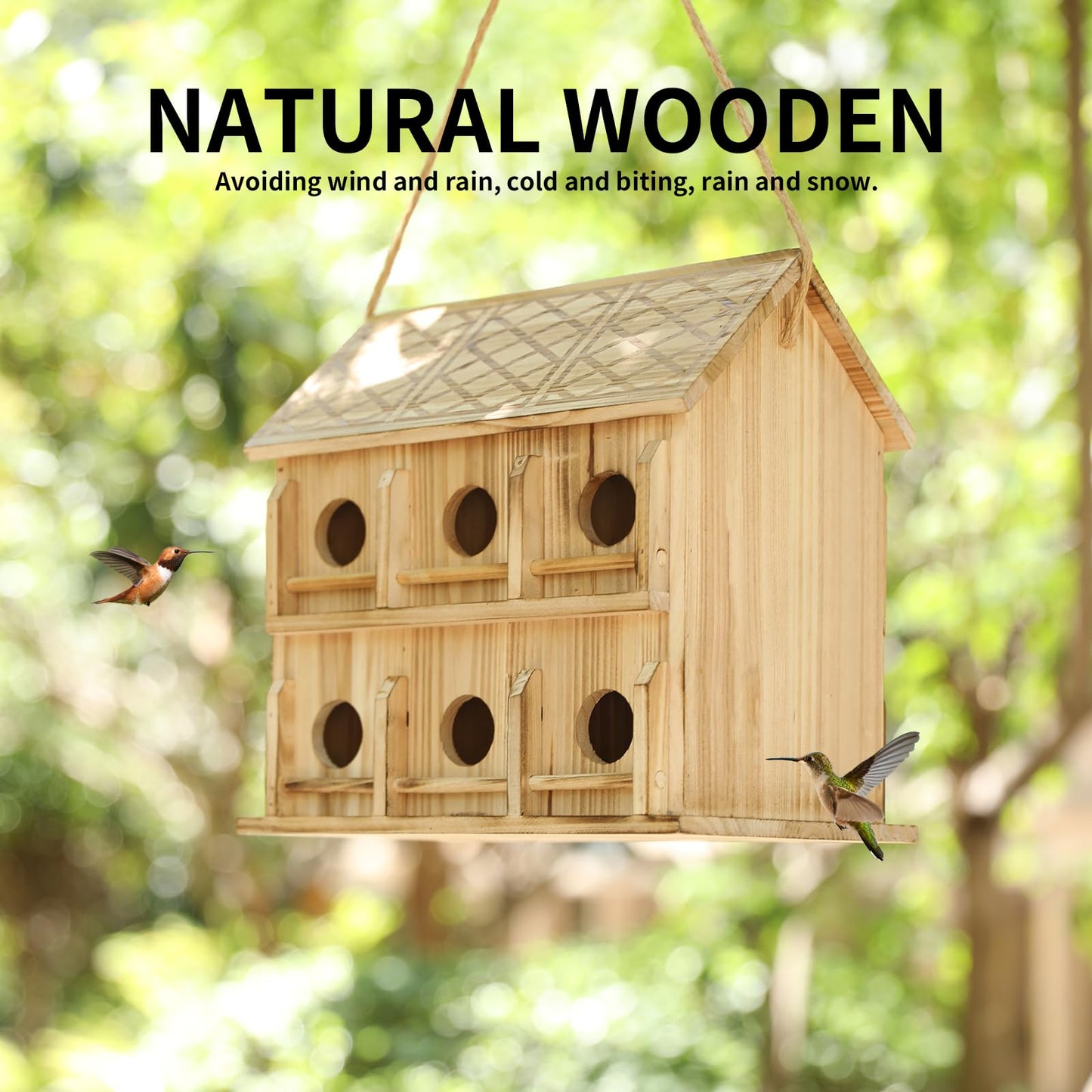 Bird Houses for Outside,12 Hole Bird House Room for 12 Bird Families - Large Wooden Outdoor Birdhouse Hanging for Bluebirds Hummingbirds Garden Decor