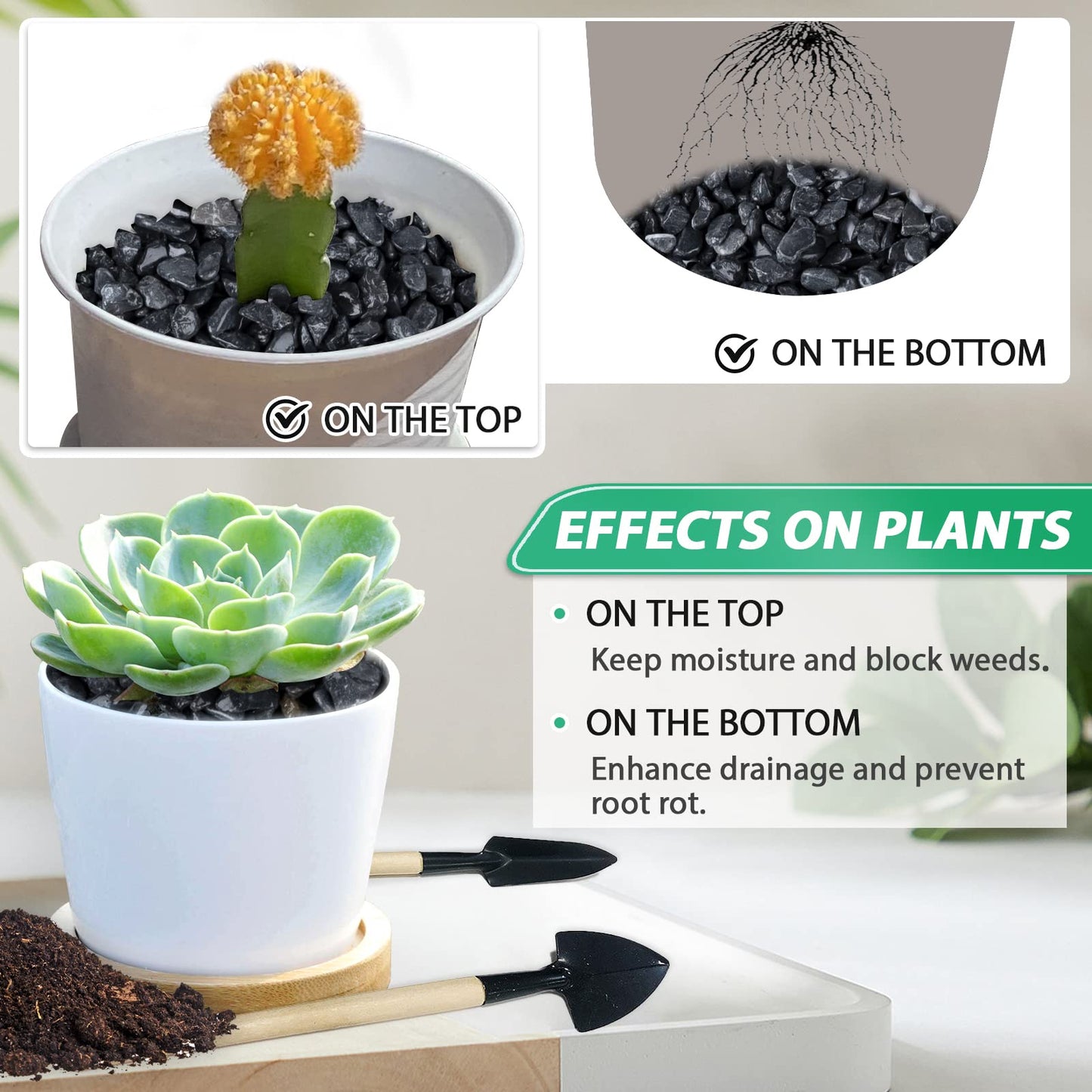 Succulent Rocks for Plants Tiny Pebbles for Planters 7.8LB Pea Gravel Bulk Course Sand Soil Small Decorative Stones for Indoor Bonsai Pots Cactus Top Dressing Aquarium Garden Landscape, Black