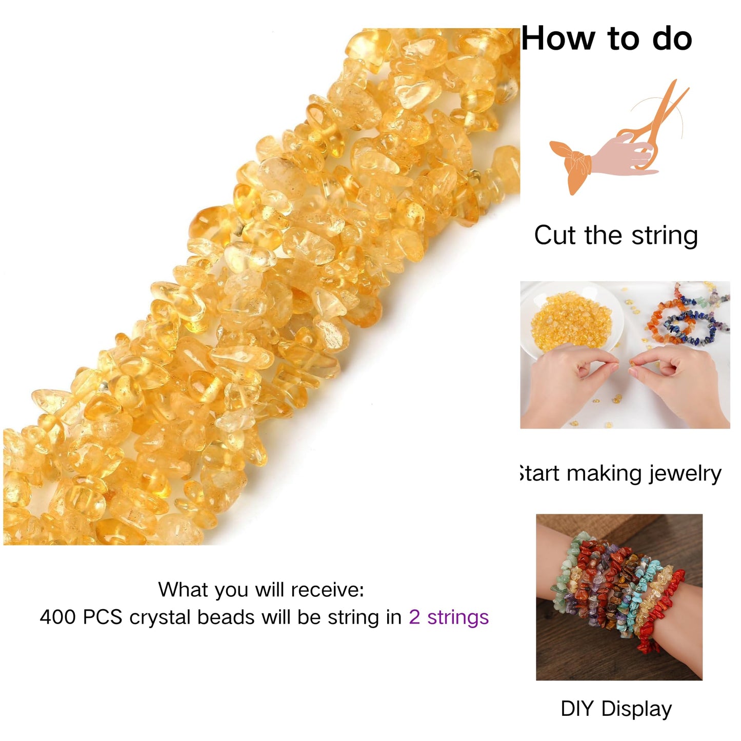 XIANNVXI Citrine Beads, Natural Chip Stone Beads 400Pcs Crystal Bead 5-8mm Irregular Healing Crystal Loose Rocks for DIY Jewelry Making