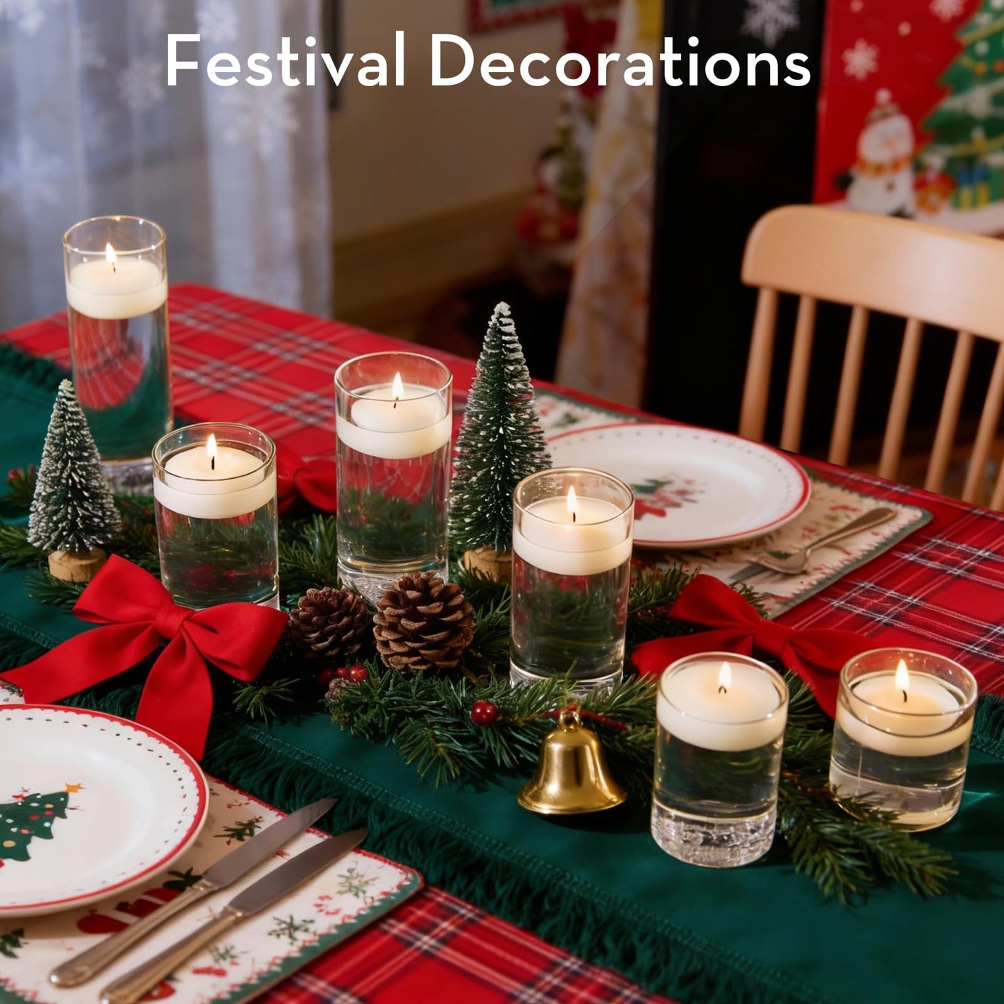 Crenovo Floating Candles Dripless, 5-6 Hour Clean Burn, 2 Inch Unscented Candles for Wedding, Party, Centerpieces, 48 Pack Water Candles Ivory Romantic Decoration
