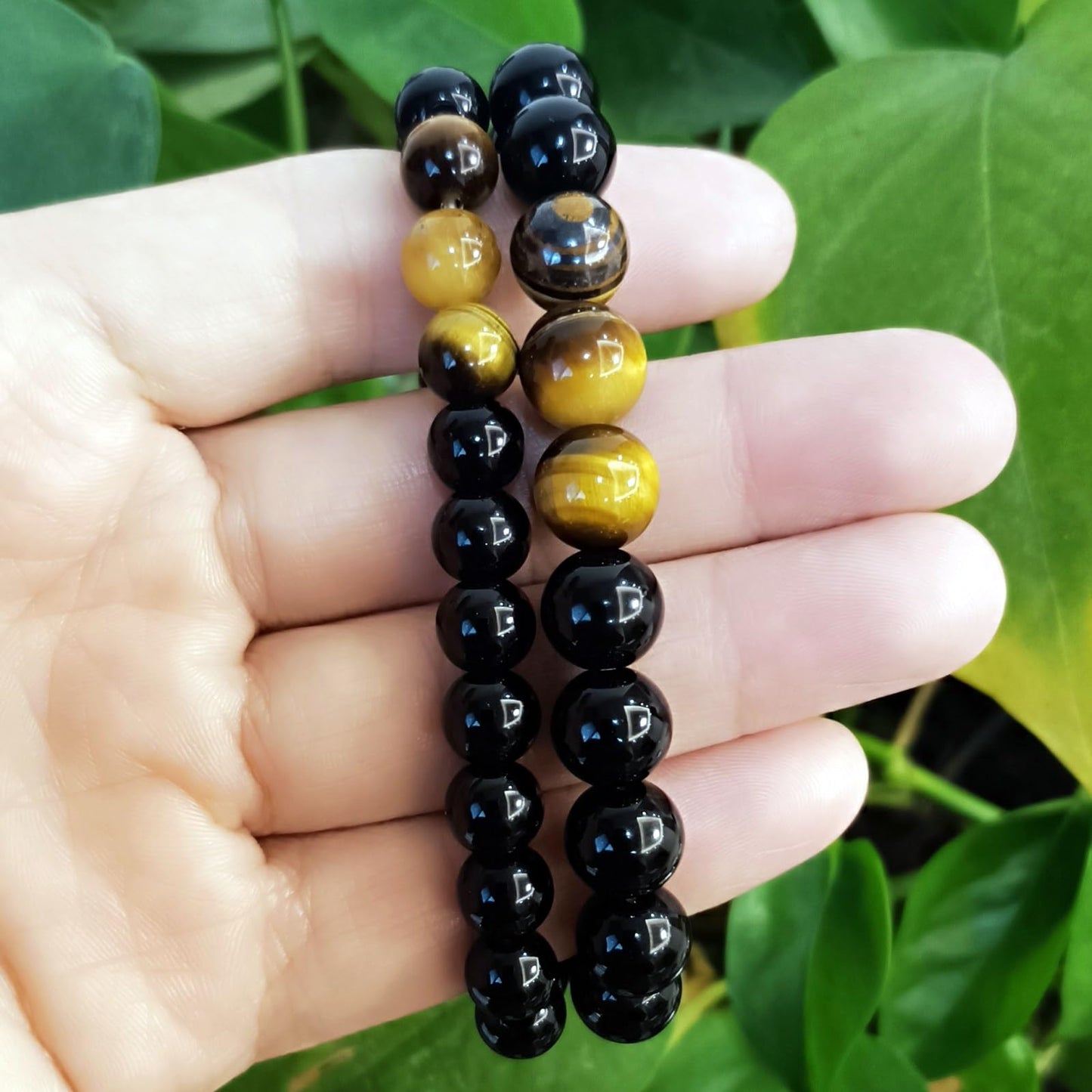 WEFRIN Triple Protection Bracelet for Bring Luck and Prosperity Hematite Black Obsidian Tiger Eye Stone Bracelets for Men Women, Beaded Buddha Healing Rope Uni Bracelet (2pcs) (J)