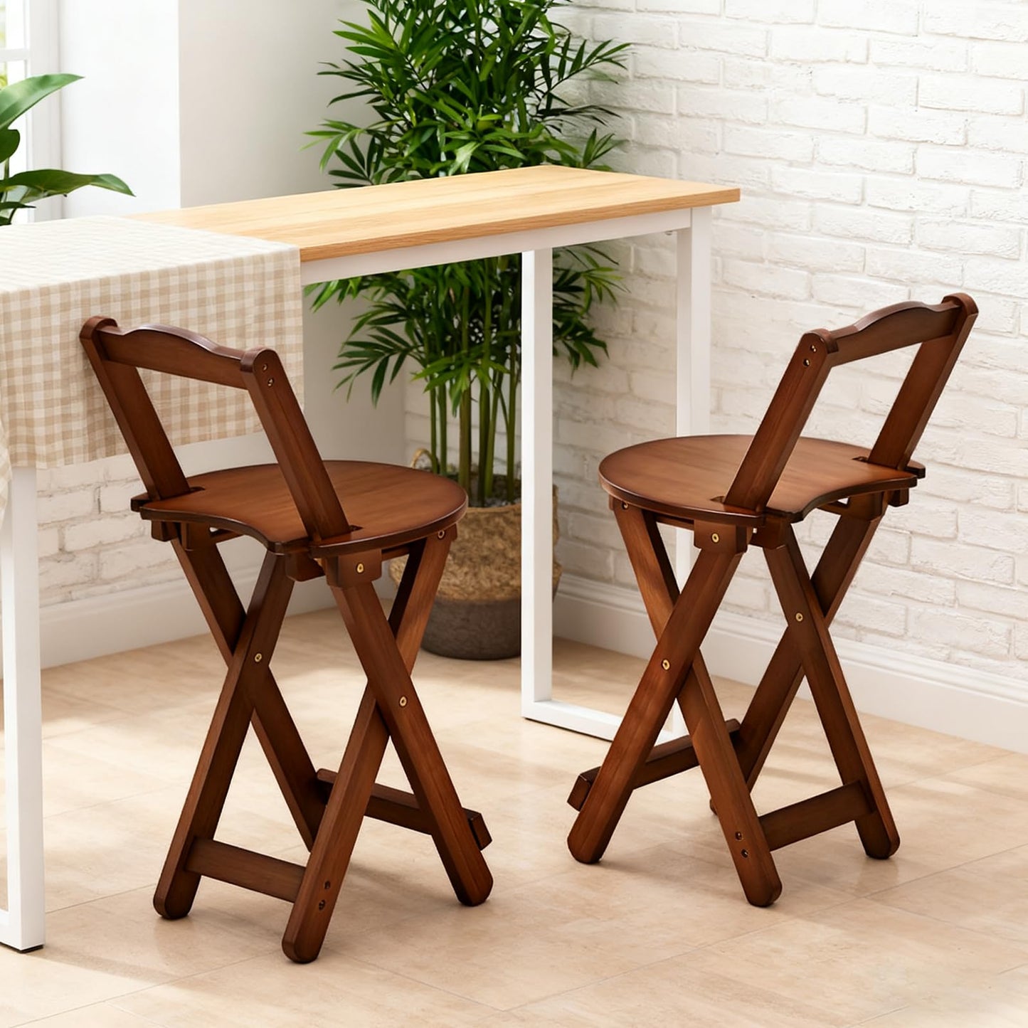 GENDLTHIJ Folding Bar Stool for Kitchen, Portable Wooden bar Stool, Foldable Bamboo Bar Stools Set of 1 for Home Kitchen Breakfast Counter (Brown) (Walnut Small)