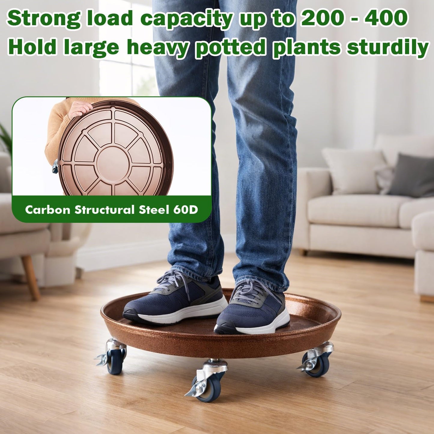 Planterhoma 3 Packs 16" Metal Plant Caddy with Wheels Extra-Large Rolling Plant Stand Heavy-Duty Plant Dolly with Casters Indoor Outdoor Wheeled Flower Pot Mover Rollers Garden Cart Trolley, Copper