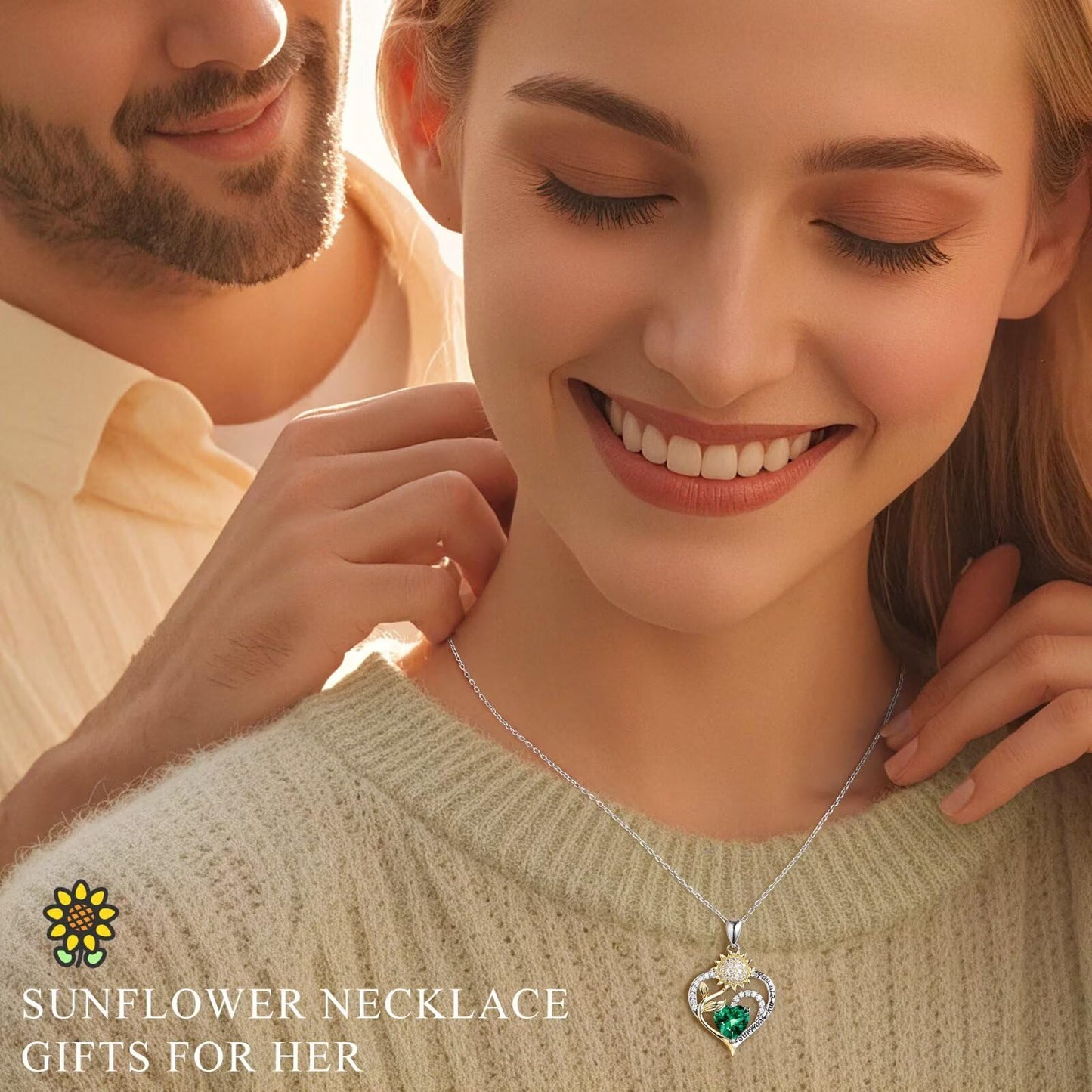 Iefil Mothers Day Gifts for Wife, Sunflower Necklace, Sunflower Gifts for Women, November Simulated Citrine Jewelry, Birthstone Necklace for Wife Mom