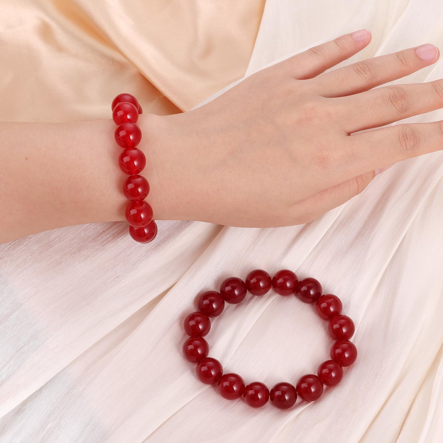 Handmade Natural Jade Beaded Bracelet for Women & Men – Genuine Green/White Jade Gemstone Stretch Bracelet – Lucky Energy Healing Jewelry Gift for Peace, Prosperity & Protection RB