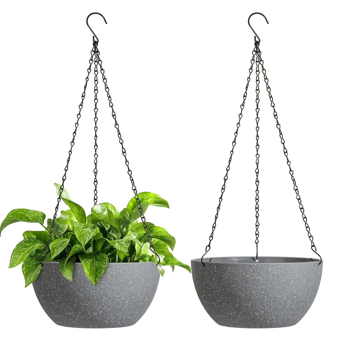 T4U Hanging Planters for Indoor Plants, 10 Inch Hanging Planter Outdoor 2 Pack, Hanging Basket with Drainage Holes, Hanging Plant Holder Indoor, Flower Pots, Plant Pots for Garden, Grey
