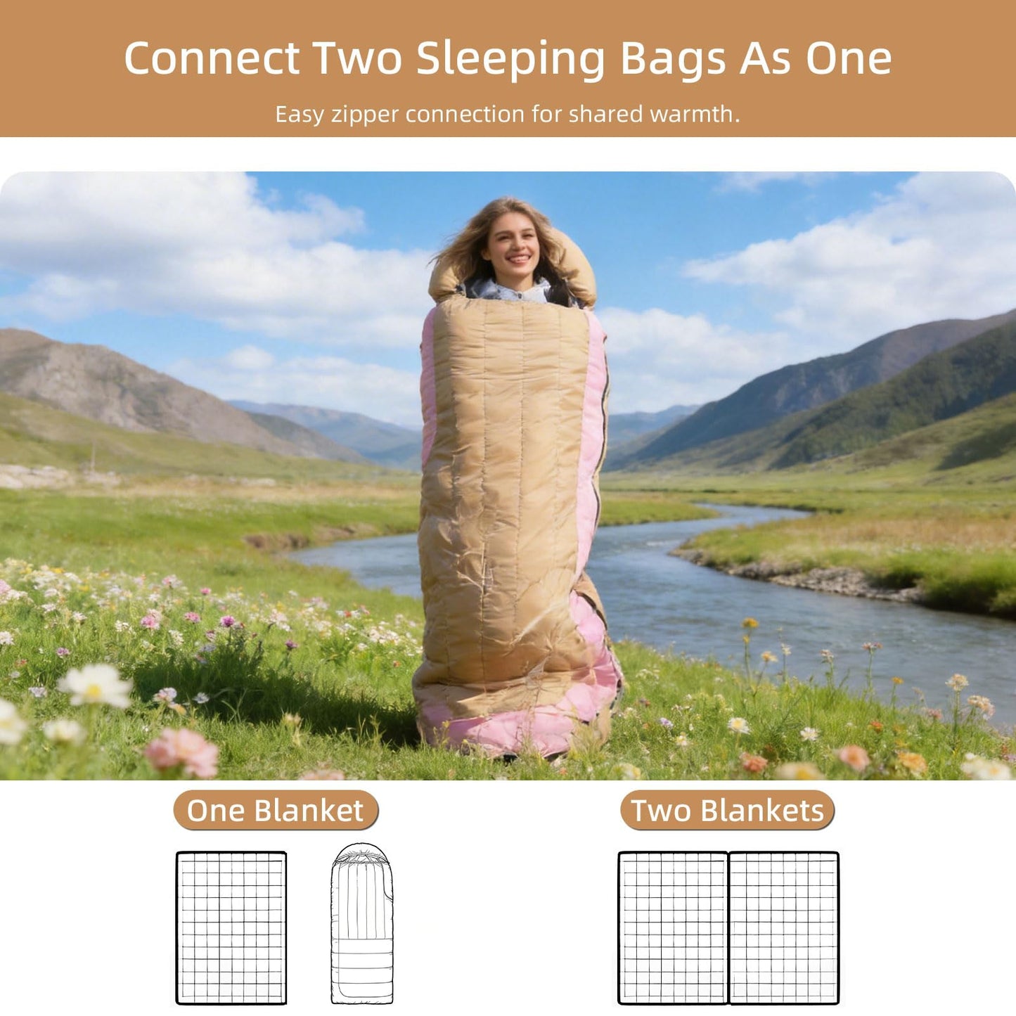 HLITMOUT 3-in-1 Down Sleeping Bag,Rectangular Lightweight Blanket Sleeping Bag for Adults,Teens Camping Hiking and Backpacking Outdoor and Indoor