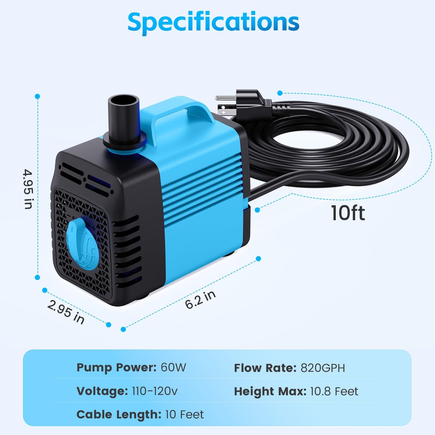 Fountain Submersible Water Pump: 60W Small Sump Pump for Outdoor Pond Hydroponic Statuary Waterfall Aquarium Fish Tank