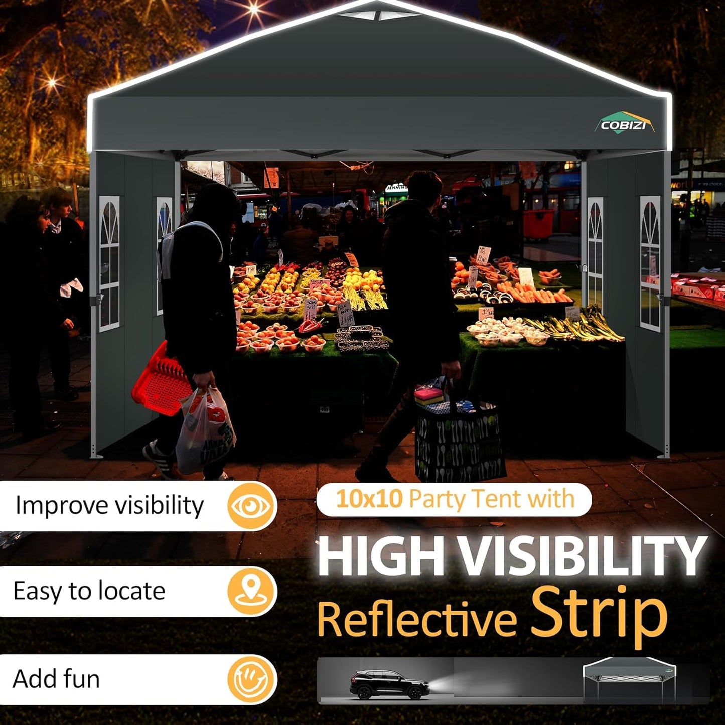 COBIZI 10x10 Pop up Canopy Tent with Sidewalls One Person Setup, Easy Outdoor Commercial Event Gazebo Shelter Enclosed Waterproof with Air Vent, 4 Sandbags for Garden,Party,Grey