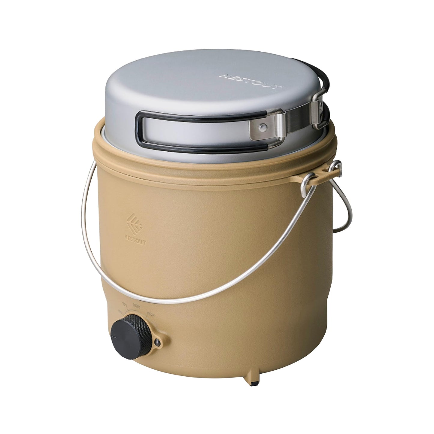 NESTOUT COOKER-1 Electric Cooker 500W Camping Stove, Portable Plug-In for Power Stations, Rice Cooking Mode, 3 Heat Settings, 800ml Capacity, Durable Outdoor Use (Beige)