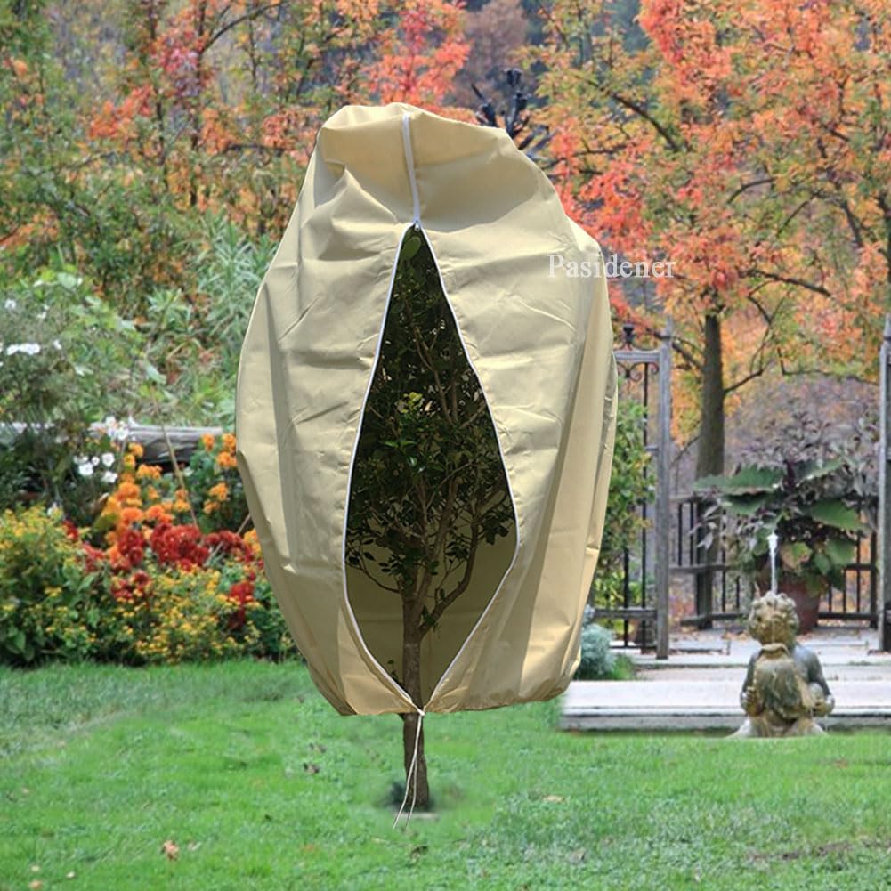 Pasidener Plant Covers Freeze Protection 2.8oz 3 Packs 45"x40" Winter Tree Covers Frost Blankets for Outdoor Plants with Zipper Drawstring- Frost Cold Pest Protection for Shrubs Fruit Tree