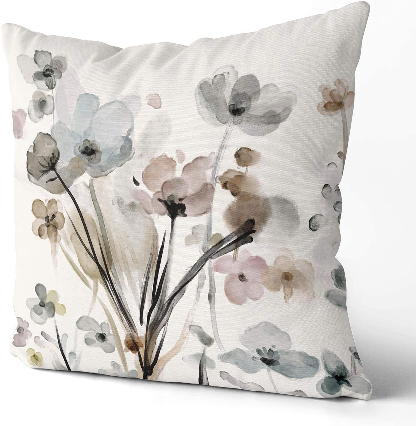 KKVEE Flower Throw Pillow Covers 18x18 Set of 2, Flowers Pillow Cushion Cases, Modern Decorative Square Pillowcases for Sofa Couch Bedroom Living Room Car