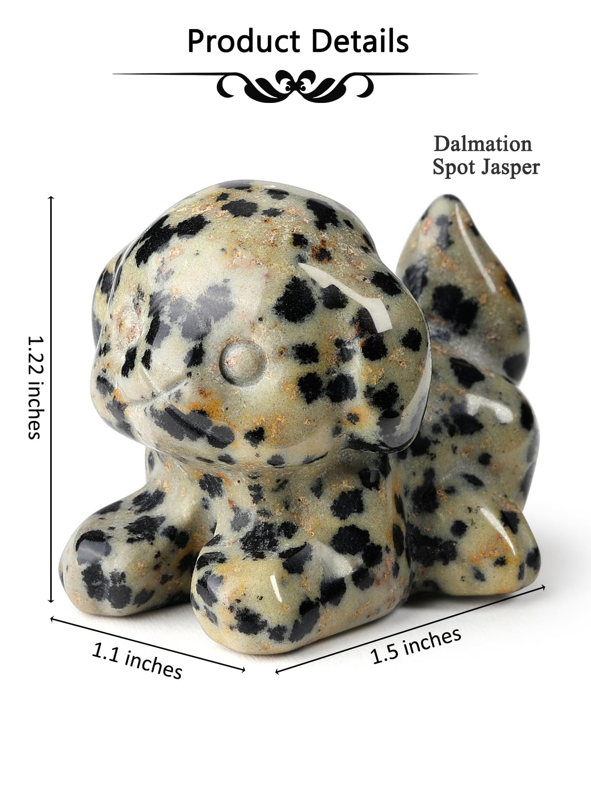 CrystalTears Dalmation Spot Jasper Crystal Dog Figurine, 1.5” Healing Gemstone Dogs Puppy Statue Ornament for Home Office Decor, Lucky Crystals Dogs Gifts for Gifts for Women Dog Lovers Men Christmas