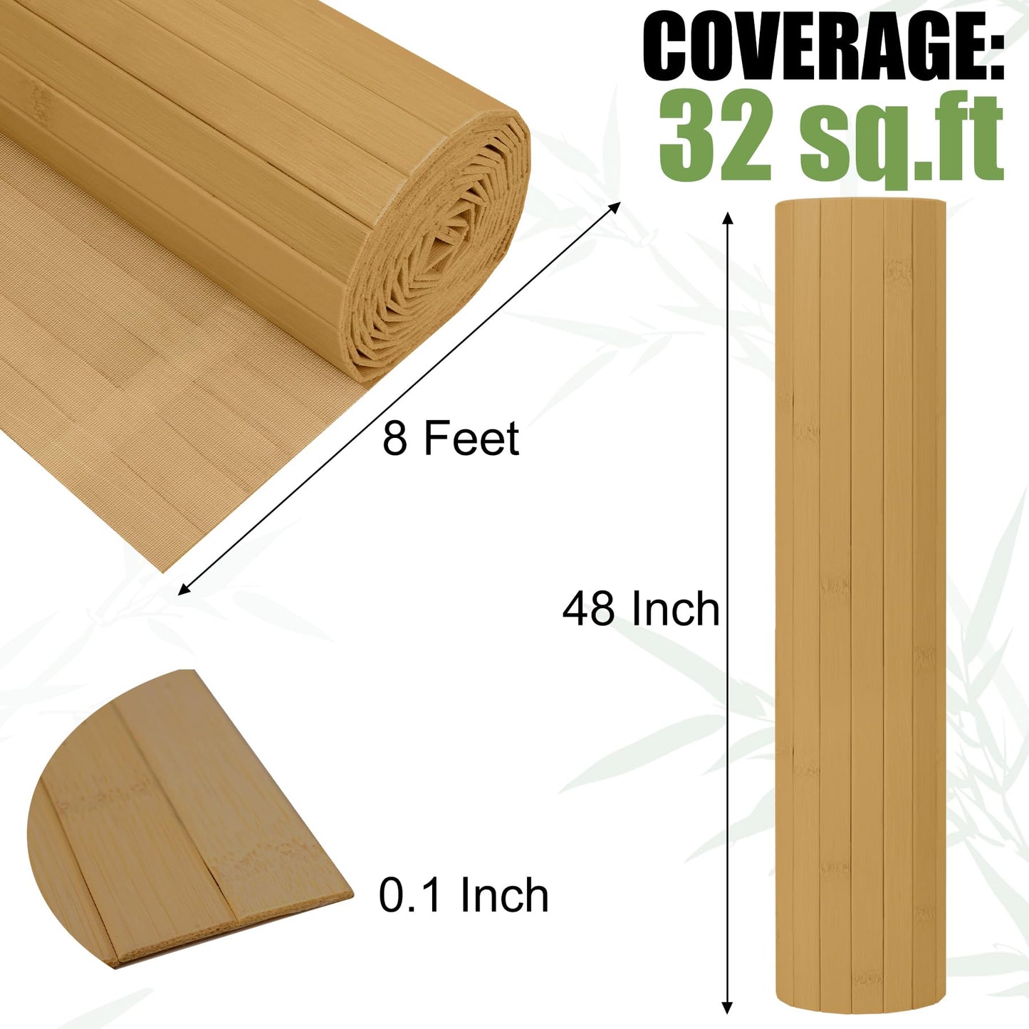 Bamboo Wall Panel for Interior Wall Decor, Renewable Pole Wrap Wainscoting Roll Bamboo Covering Paneling for Wall Ceiling Office Bedroom Living Room (48" H x 96" L, Carbonized)