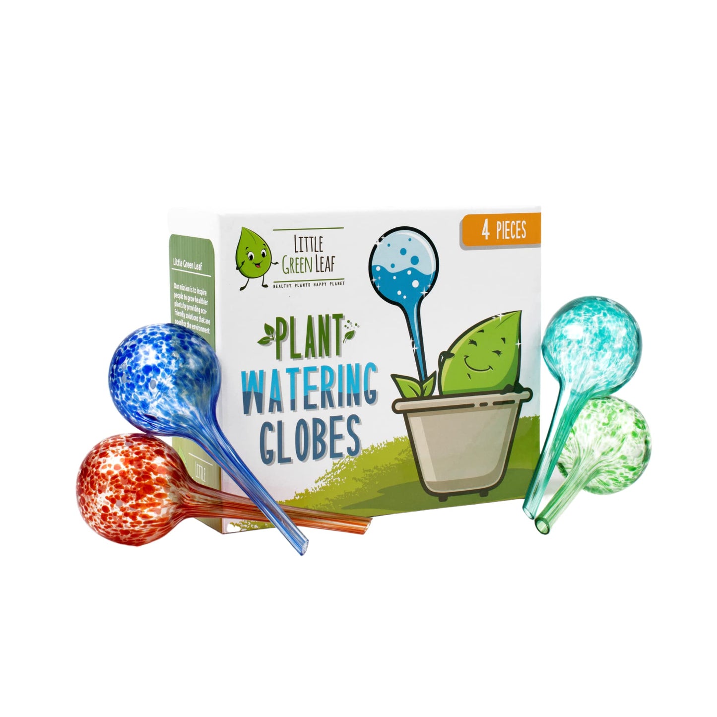 Little Green Leaf Automatic Plant Watering Globes Self Watering Planter Inserts (Set of 4) | Hands Free Multicolor Glass Bulbs | Planter Spikes to Support Indoor & Outdoor Plant Health (100ml)