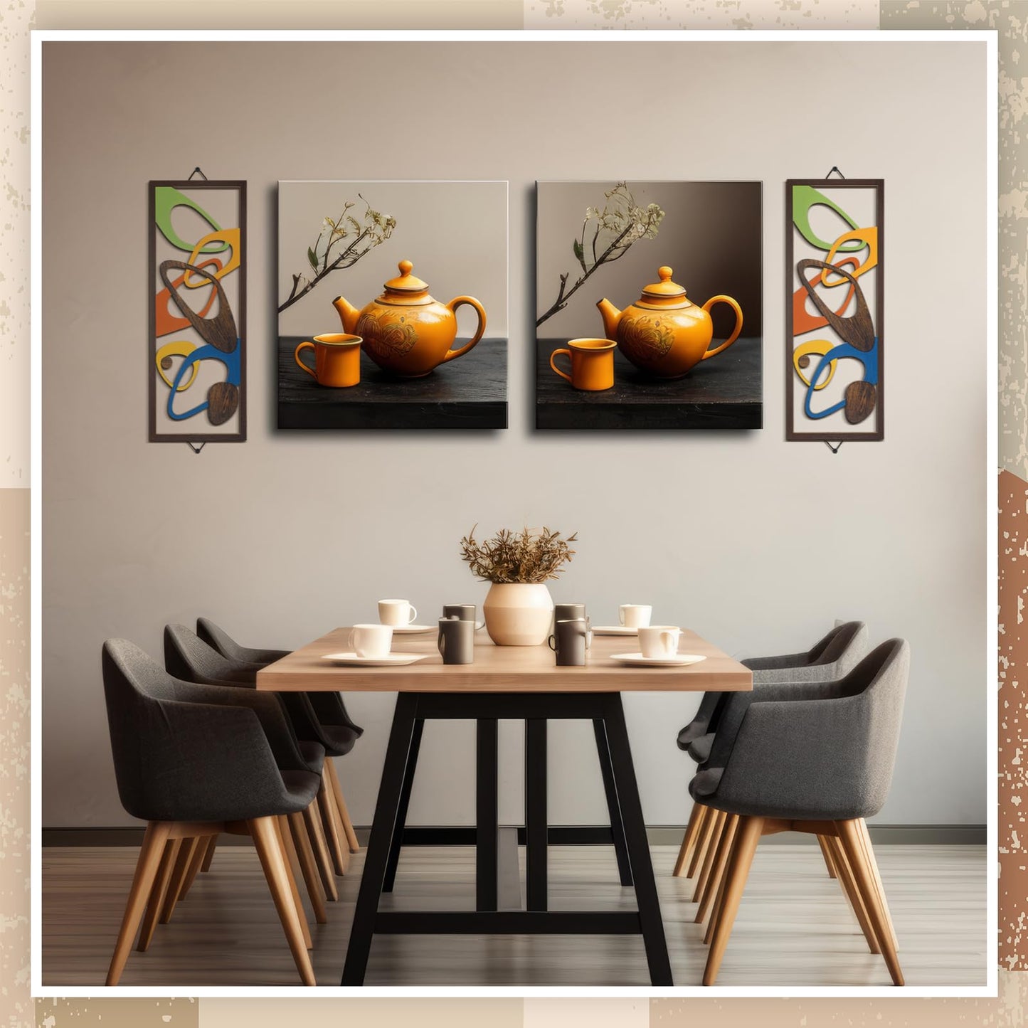 CroBlissful 2 Pcs Mid Century Wall Art Mid Century Modern Decor Elegance Wall Accents Wood Abstract Decor Geometric Panels for Interior Panel Wood Art for Home Living Room