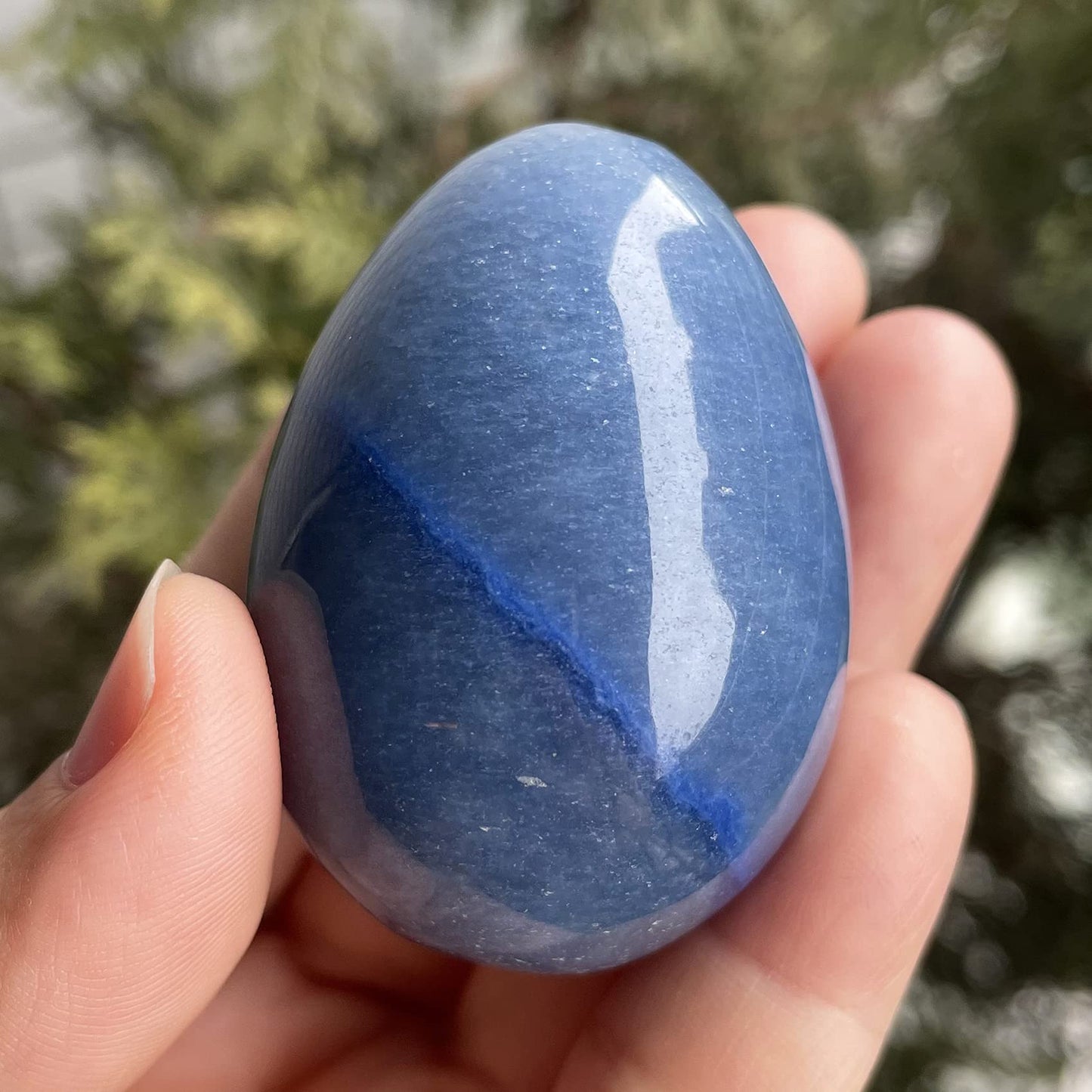 favoramulet Polished Stone Egg for Easter Day, Palm/Pocket/Worry Enegry Healing Crystal Display Sphere Figurine Fengshui, Blue Aventurine 1.8" x 1.3"