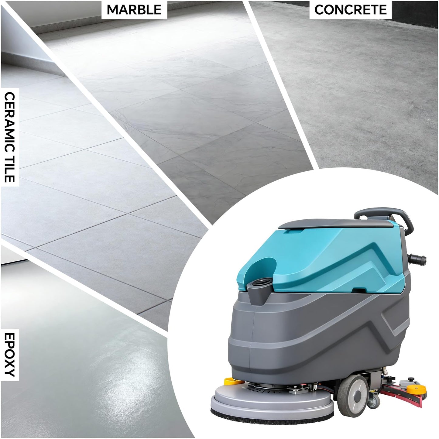 KARHDIR 22" Floor Scrubber Machine Cordless Walk Behind Scrubber with 31.5" Suction Width 32000 Sqft/h 5 Hours Runtime,for Garage Shop Warehouse Epoxy Floors, Batteries & Brushes Included