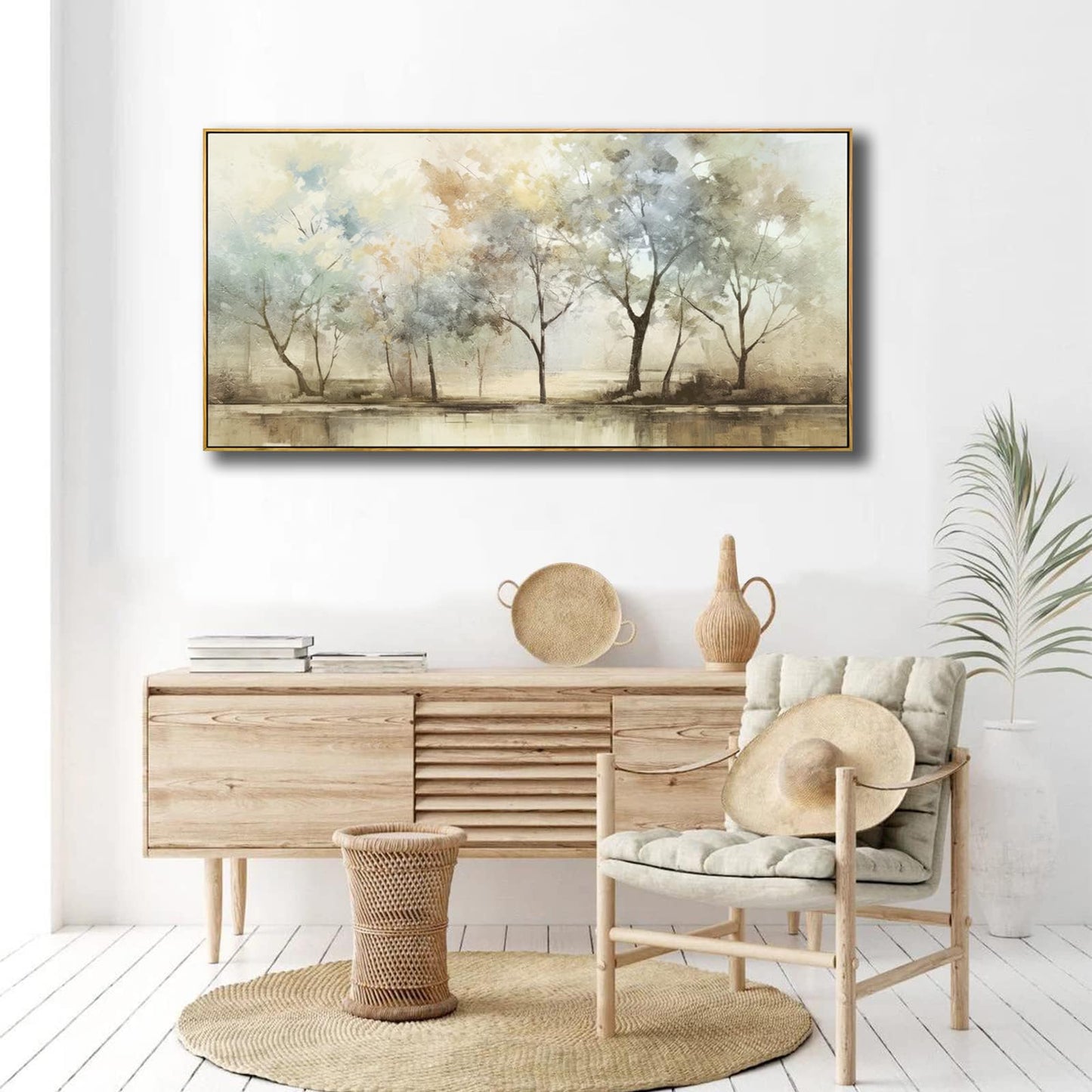 Abstract Wall Art Artwork Retro Trees Pictures Decor Canvas Painting Large Size Framed Ready to Hang Living Room Bedroom and Office Wall Decor 31x70 Inch