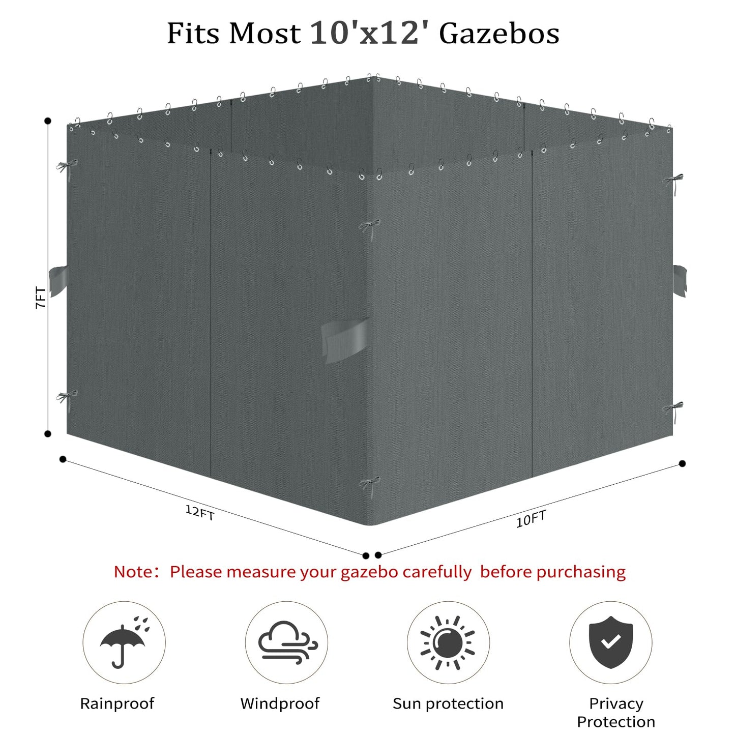 Bstge 10'x12' Gazebo Curtains Outdoor Waterproof, 4-Panels Sidewalls with Zipper, Universal Replacement for Patio Privacy Screen(Only Curtains)