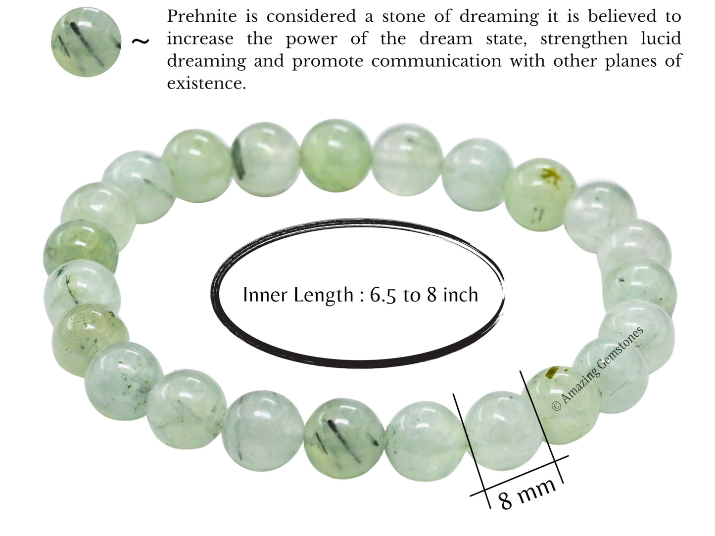 Amazing Gemstone Crystal Bracelet for Women Men's Gifts - Protection Healing Crystal Bracelet - 8mm Gemstone Beaded Stretchable Bracelet Pulseras Para Hombres Mujer Stocking Stuffers Mothers Day Gift (Prehnite)