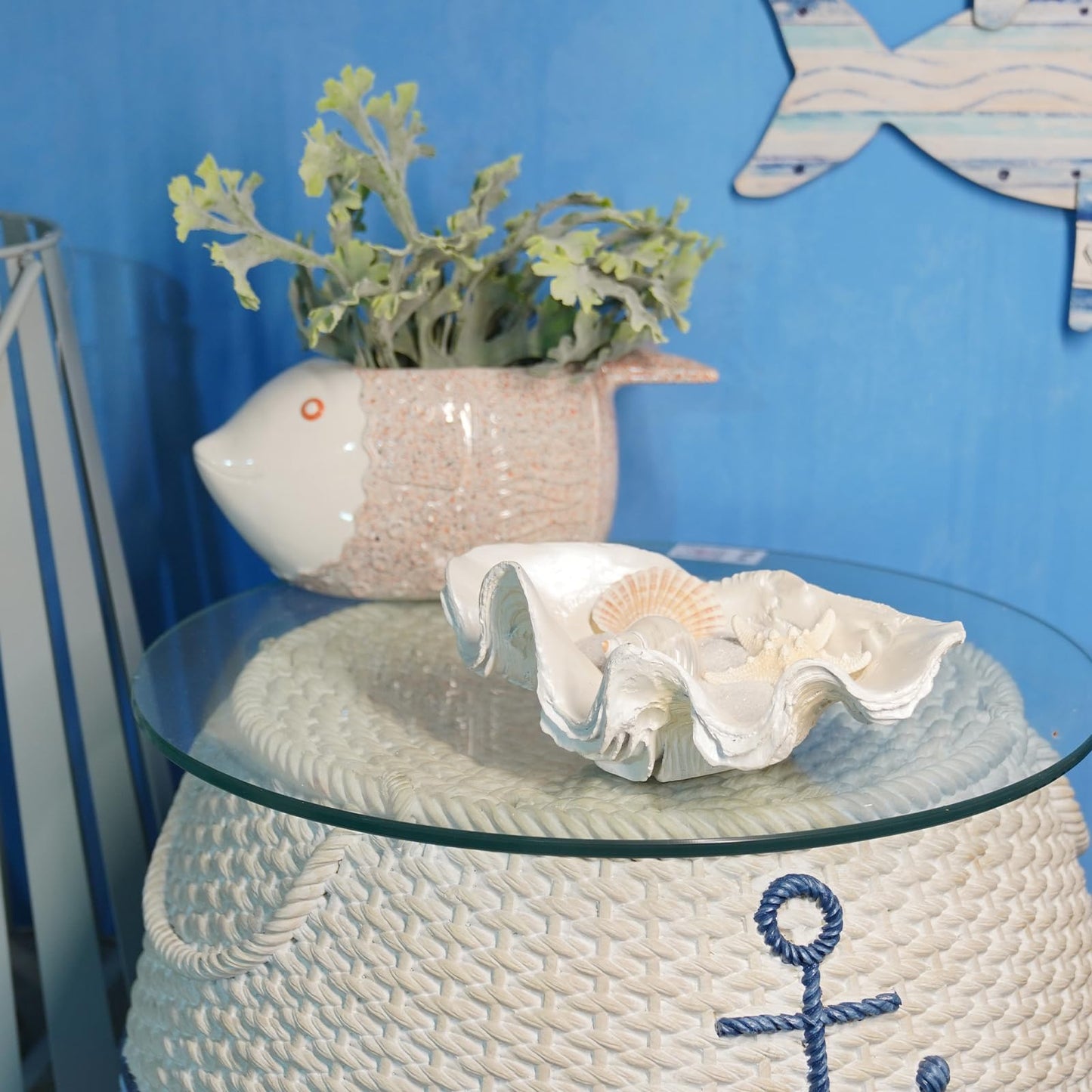LC LCdecohome Decorative Bowl Entryway Table Decor - Resin Clam Shells Bowls Seashell Beach Console Table Home Decor Accents for Ocean Themed Living Room Coffee Table Decor 9 * 6 * 3.5 Inch