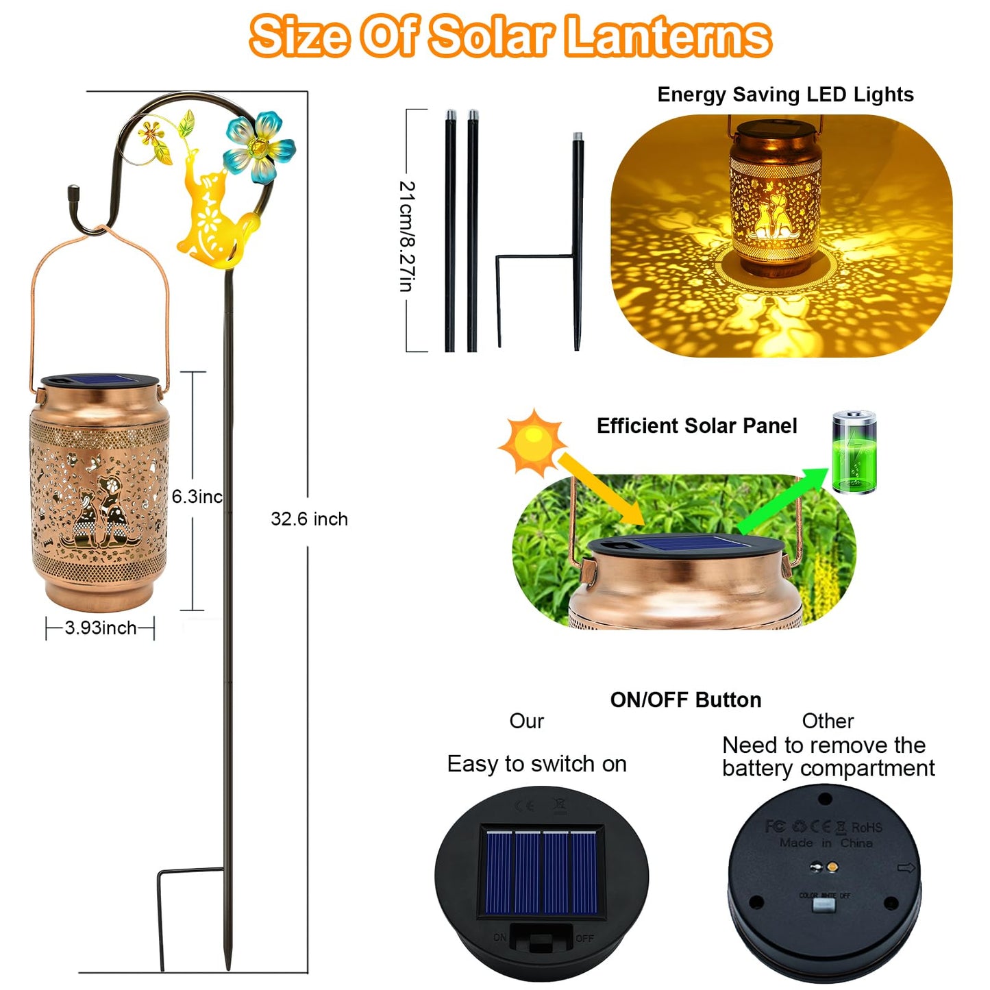 Dog Solar Lanterns Outdoor Waterproof Solar Garden Decor, Birthday Gifts for Mothers Day Women Mom Grandma, Metal Hanging Lights with Shepherd Hook for Outside Yard Patio Pathway Backyard Porch