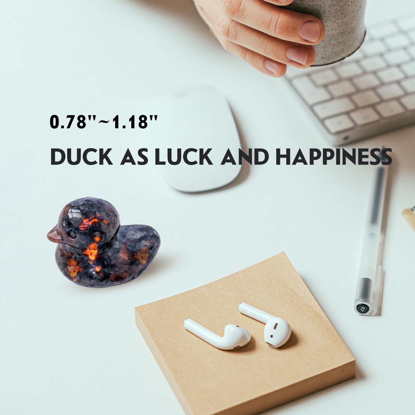 Runyangshi Crystal Duckling Statue Natural Flame Yooperlite Stone Figurine Crystal and Healing Stone Hand Carved Lucky Gemstone Sculpture Desk Decor Duck Lover Gift