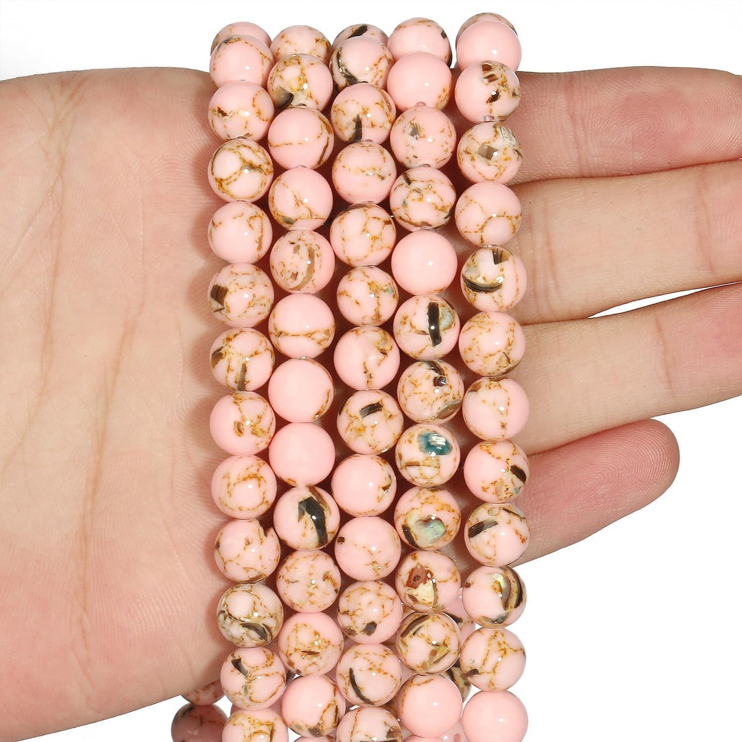 Yochus 45pcs Pink Shell Turquoise Beads，8mm Natural Stone Round Loose Beads for Jewelry Making Earring Necklace DIY Crafts