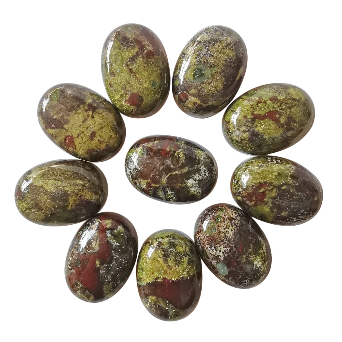 Loveliome 18x13mm Oval Cabochons Flatback Crystal Stone Gemstones Beads for Jewelry Making DIY Pack of 10, Dragon Bloodstone
