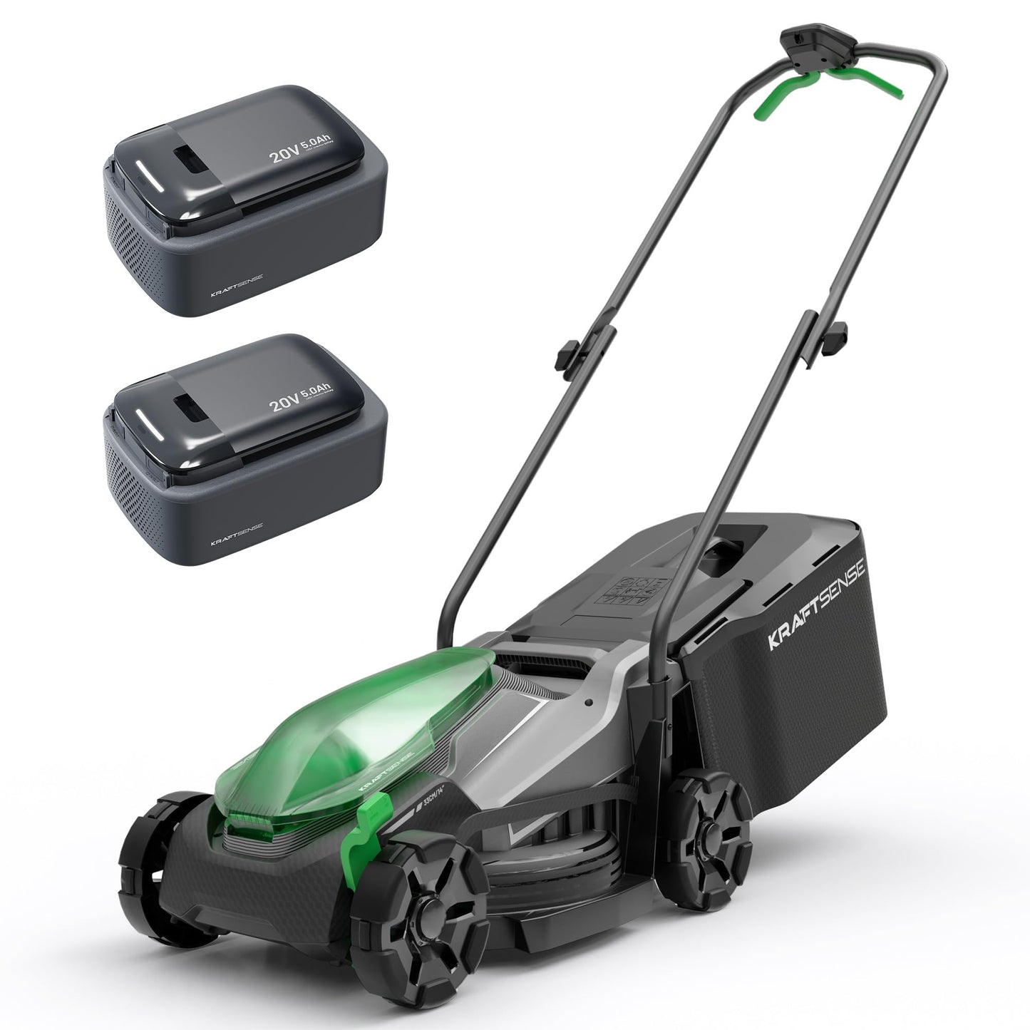 Kraftsense 14" Cordless Lawn Mower, 40V Lightweight Push Mower with 2×5.0Ah Battery, Ultra-Quiet Motor for Small Yards, Lawn Care, Backyard Maintenance