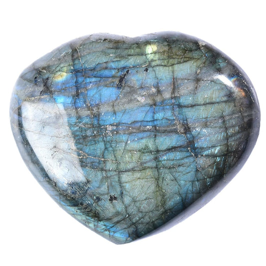 MOGEMT 80-90mm Labradorite Heart Crystal Large Palm Worry Stone Natural Reiki Healing Crystal Gemstone Gift 1 Pc