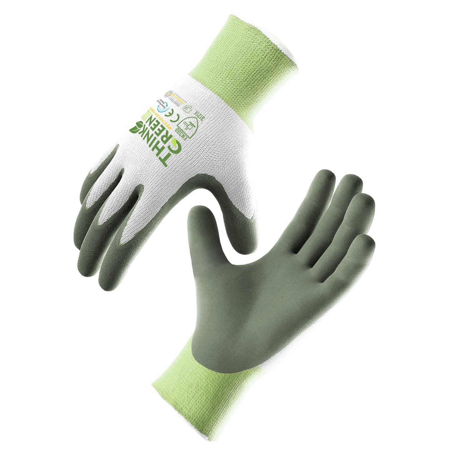 COOLJOB 3 Pairs Gardening Gloves for Women Men, 100% Recycled Polyester with Rubber Coated for Garden Patio Yard Lawn Work, Green, White & Grey, Medium Size