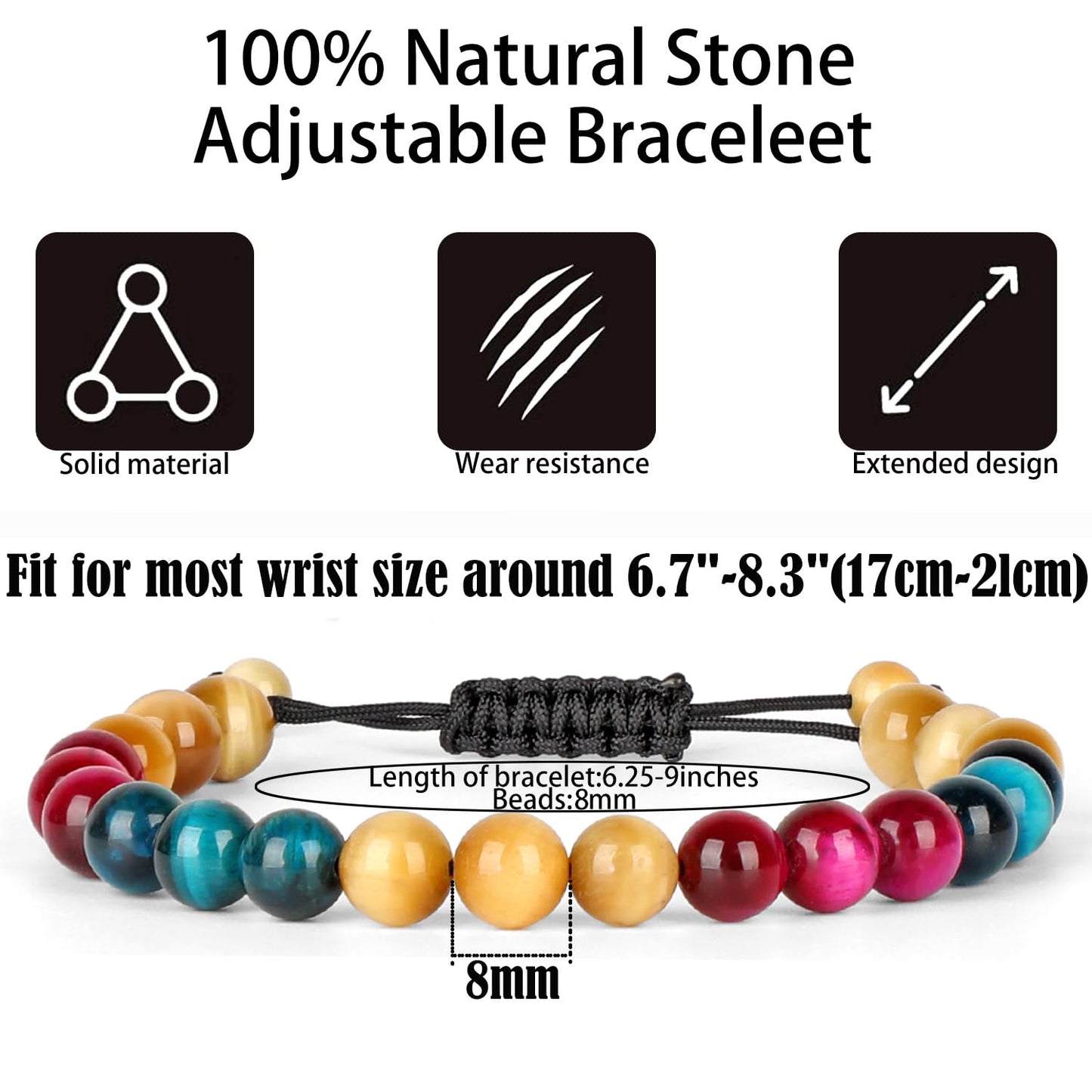 QOGIR Healthy Pregnancy Gift,8mm Natural Multi Color Tiger Eye Adjustable String Bracelet,Fertility Bracelets For Women First Time Mom