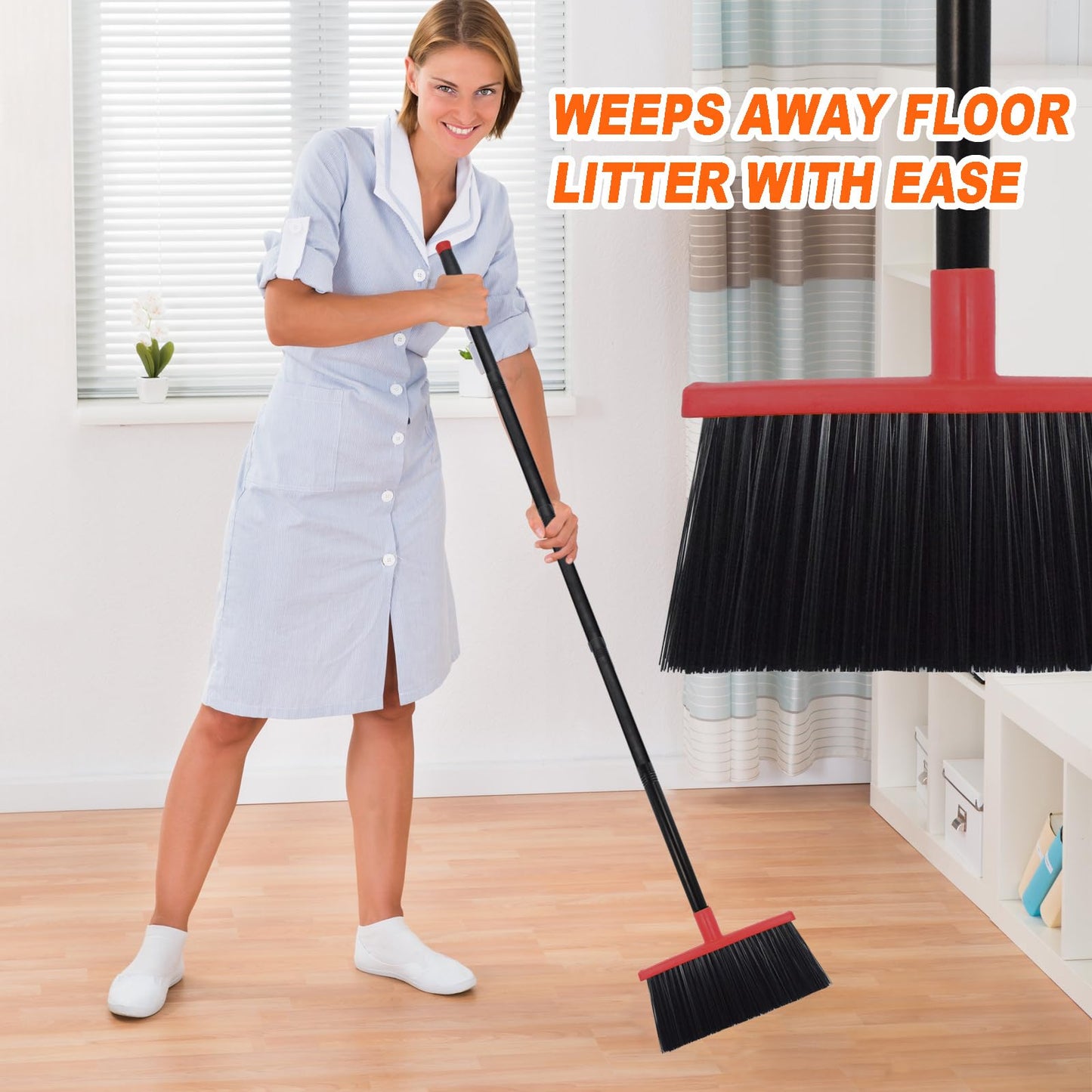 Xifando Heavy-Duty Adjustable Angle Broom with 56" Steel Handle - Ideal for Home, Garage, Kitchen, Bathroom, Office, and Outdoor Use - Durable & Efficient Cleaning Tool for Hard Floors (Red)