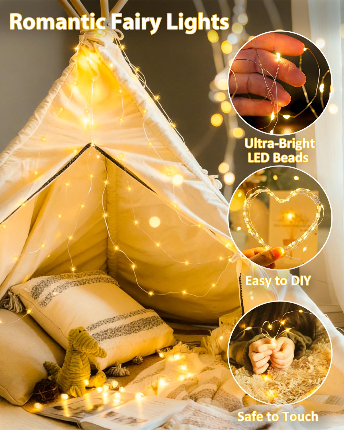 4 Pack 60 LED Fairy Lights Battery Operated with Timer, 20FT Waterproof String Lights Indoor Outdoor, Cuttable Battery Light for Home Bedroom Wedding DIY Centerpiece Christmas Decorations (Warm White)