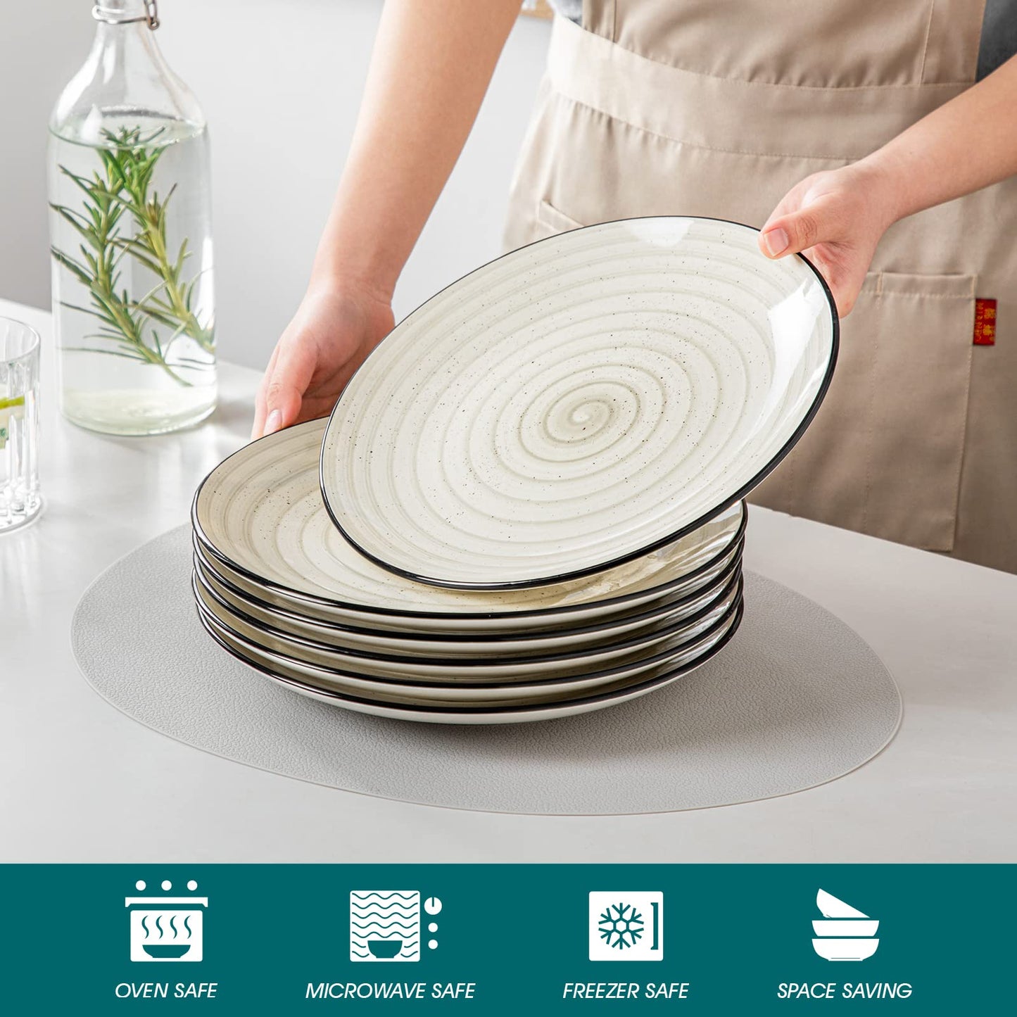 vancasso Bonbon Dinner Plates Set of 6, 10.5 Inch Ceramic Dinner Pasta Plates,Large Dinnerware Plate for Kitchen, Microwave & Dishwasher Safe Serving Bowls, Beige