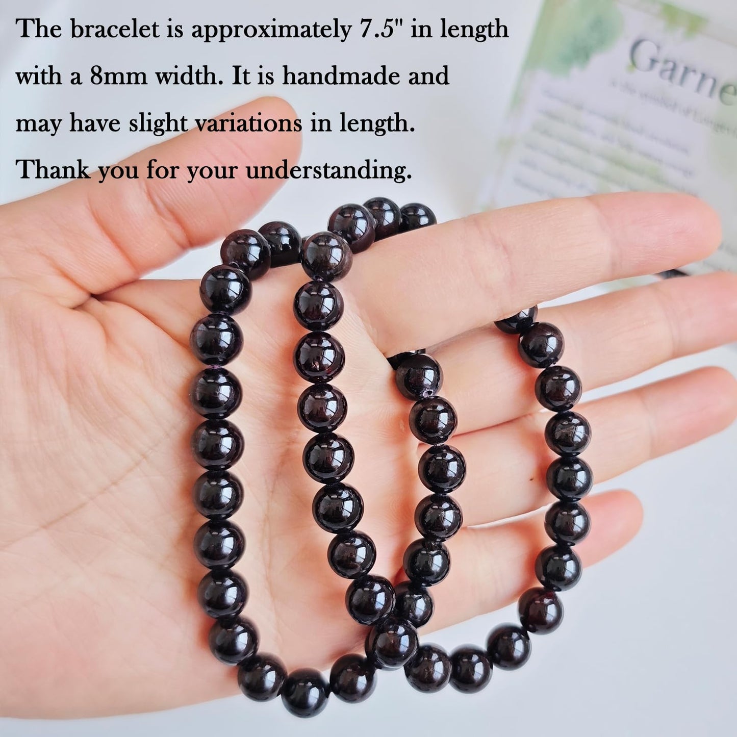 Handmade Natural Gemstone Elastic Bracelet - Healing Crystal Beads Jewelry, Unisex (Garnet, 8mm)