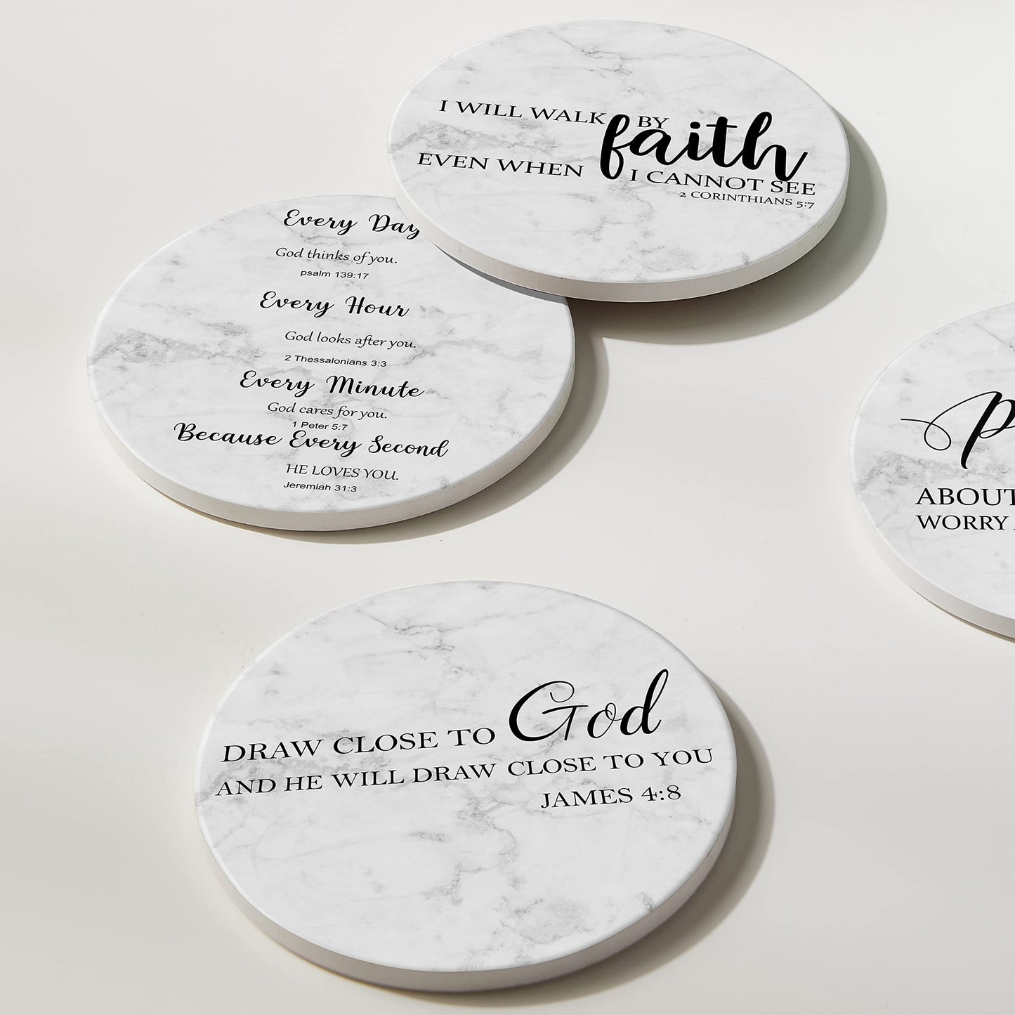 Hoomey Coasters for Drinks with Bible Verses, Set of 6 Absorbent Drinks Coasters with Holder Ceramic Drink Coaster with Cork Backing for Table Protection, Christian Coasters, Christian Gifts