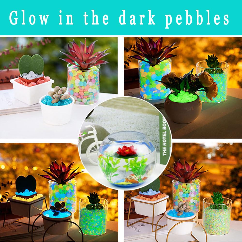 OMCleaner Glow in The Dark Stones 1000 Pcs Glow Pebbles Aquarium Rocks for Fish Tank Lawn Yard Garden Walkway Plant Pots (Rainbow)
