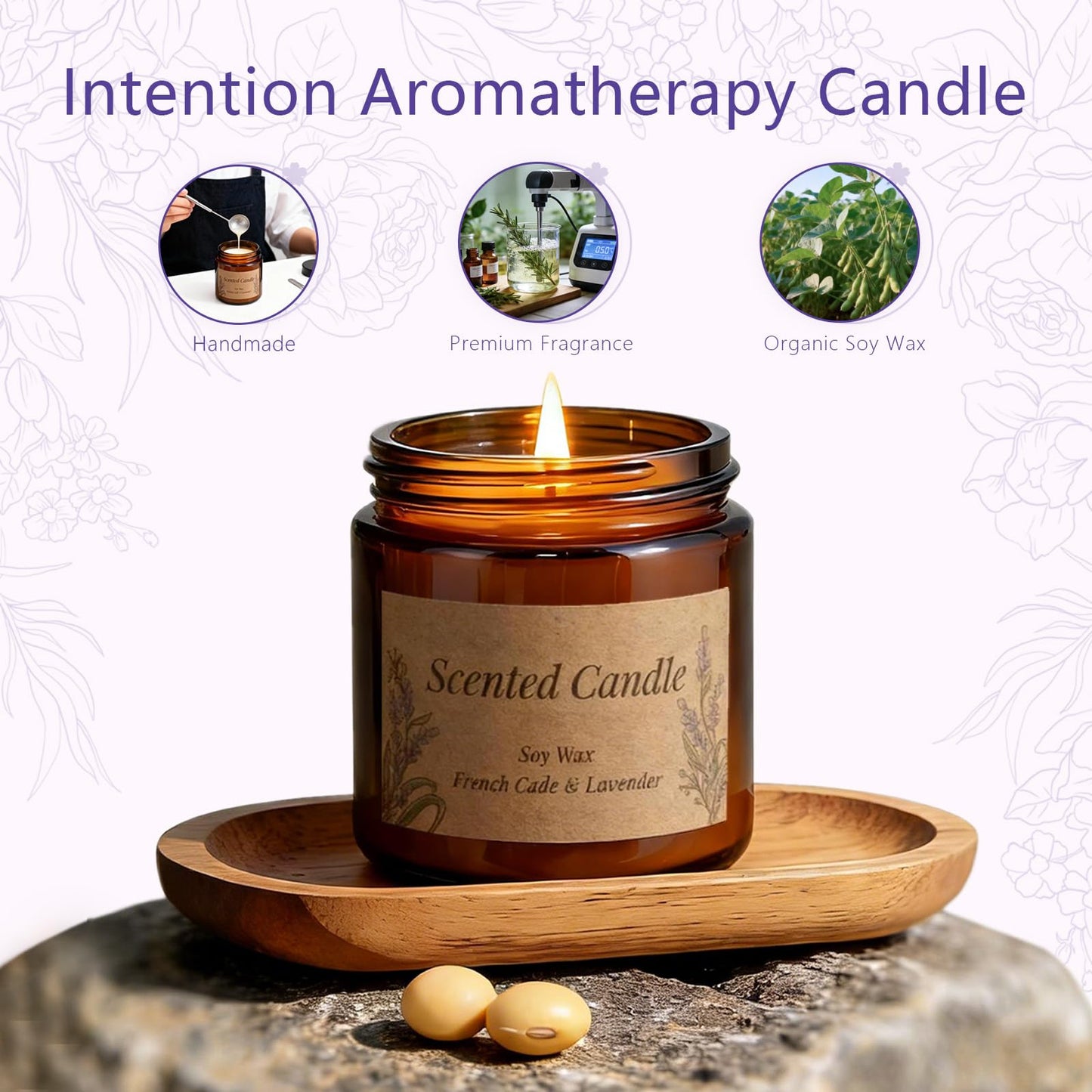 Scented Candles, 3 Pack Natural Soy Wax, VOTTOUCC Aromatherapy Candles Gift Set, for SPA & Sleep, Stress Relief & Morning Energy, Gift for Women, Mom and Friends, 75+ Hour Clean Burn