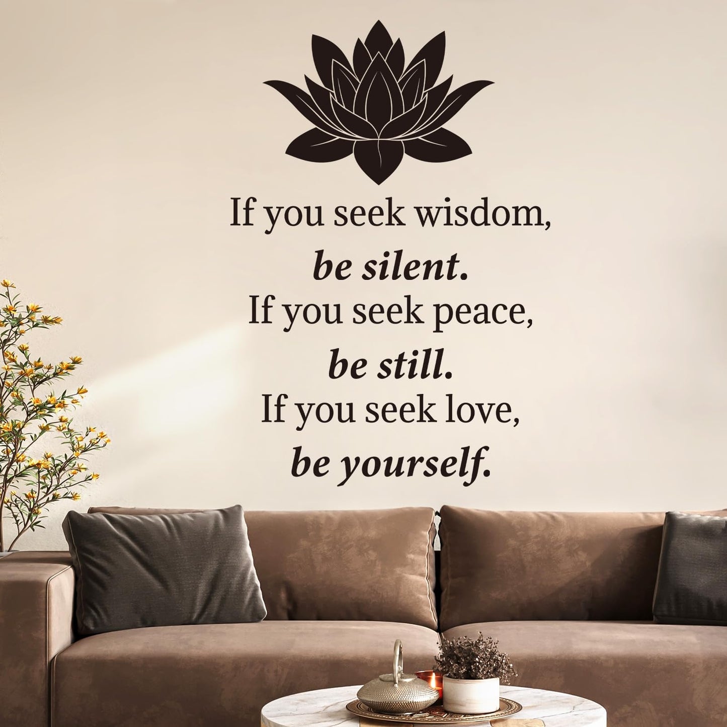 Decalmile Lotus Buddha Decal Quotes Be Yourself Inspirational Positive Black Letter Stickers Living Room Gym Bedroom Wall Decor